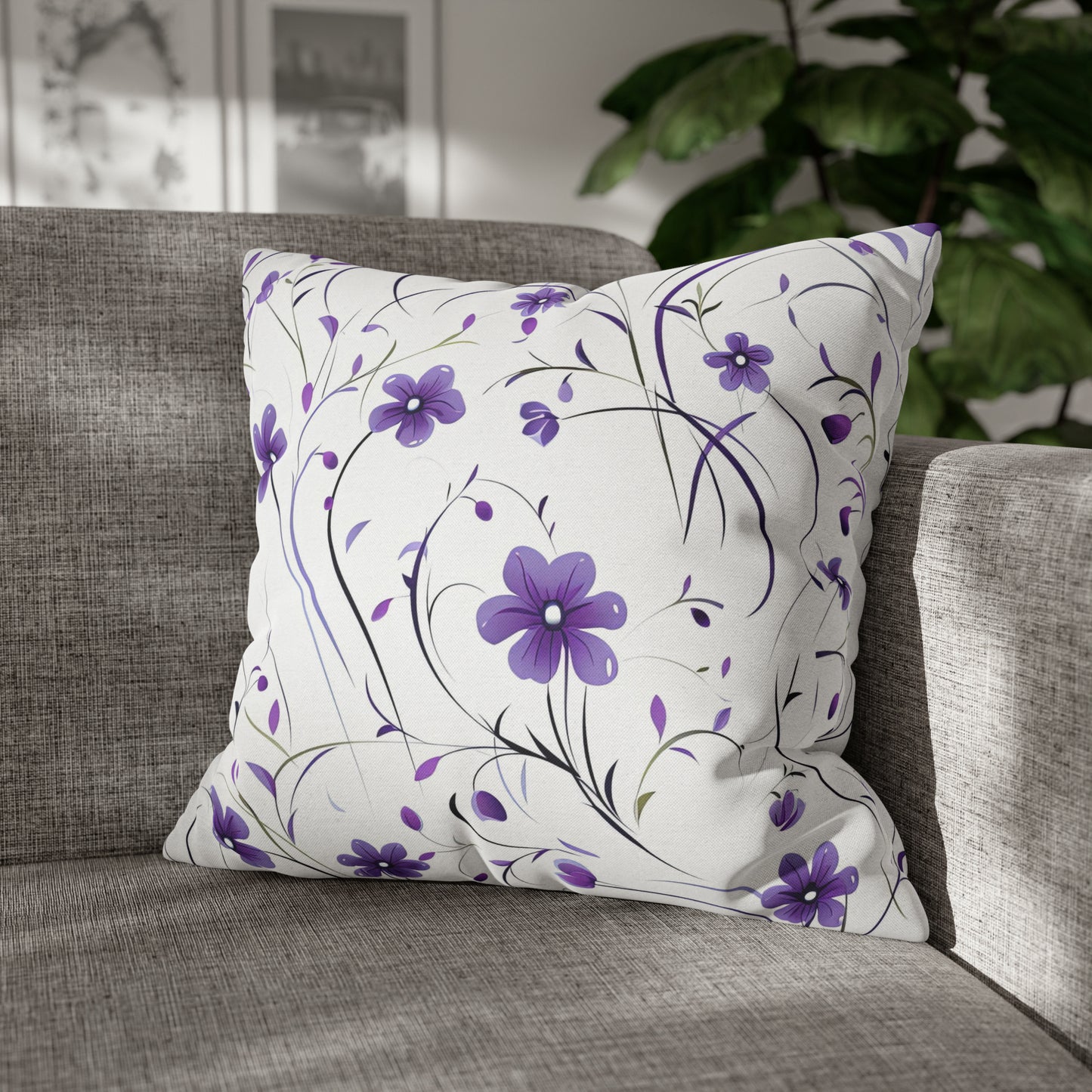 Purple Whimsy Wildflowers Square Pillow Case