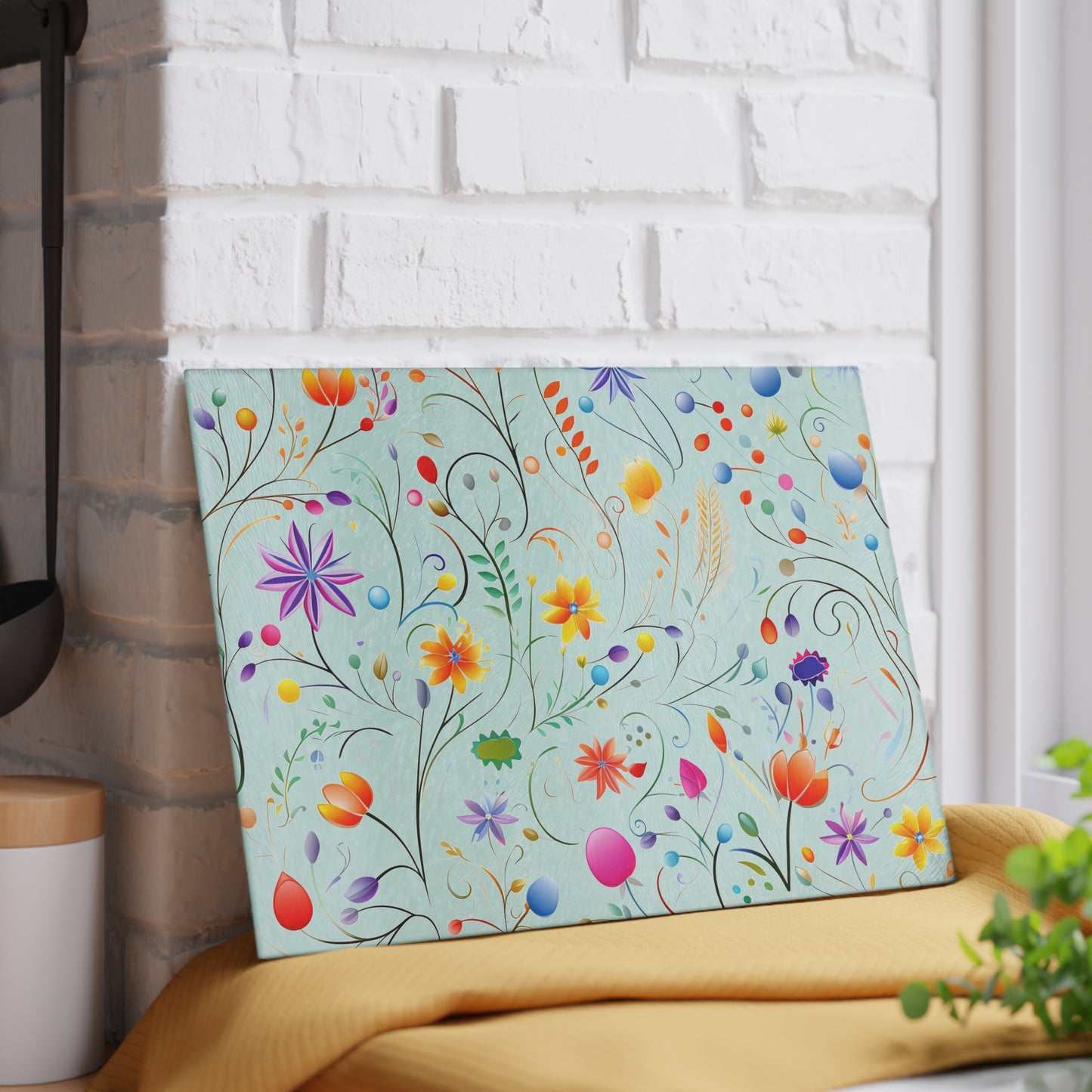 Fanciful Flower Fiesta Glass Cutting Board