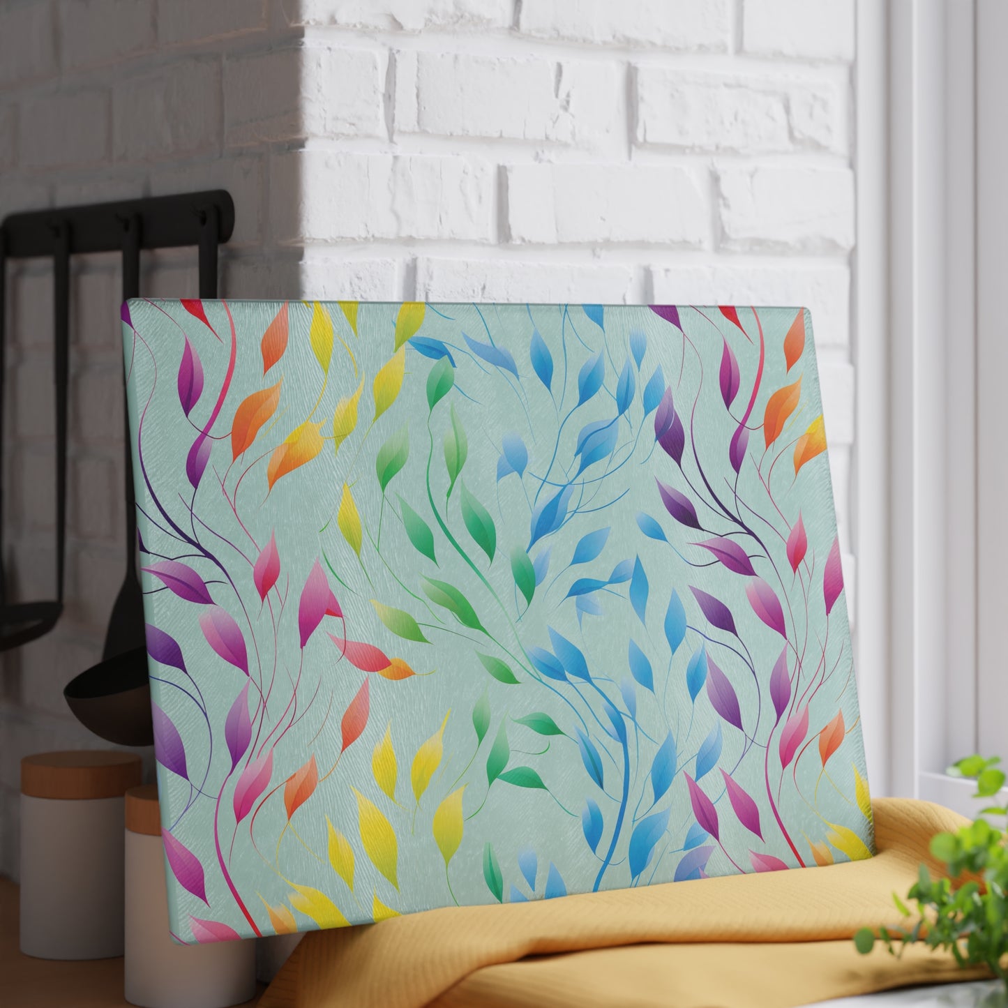 Rainbow Vines Glass Cutting Board