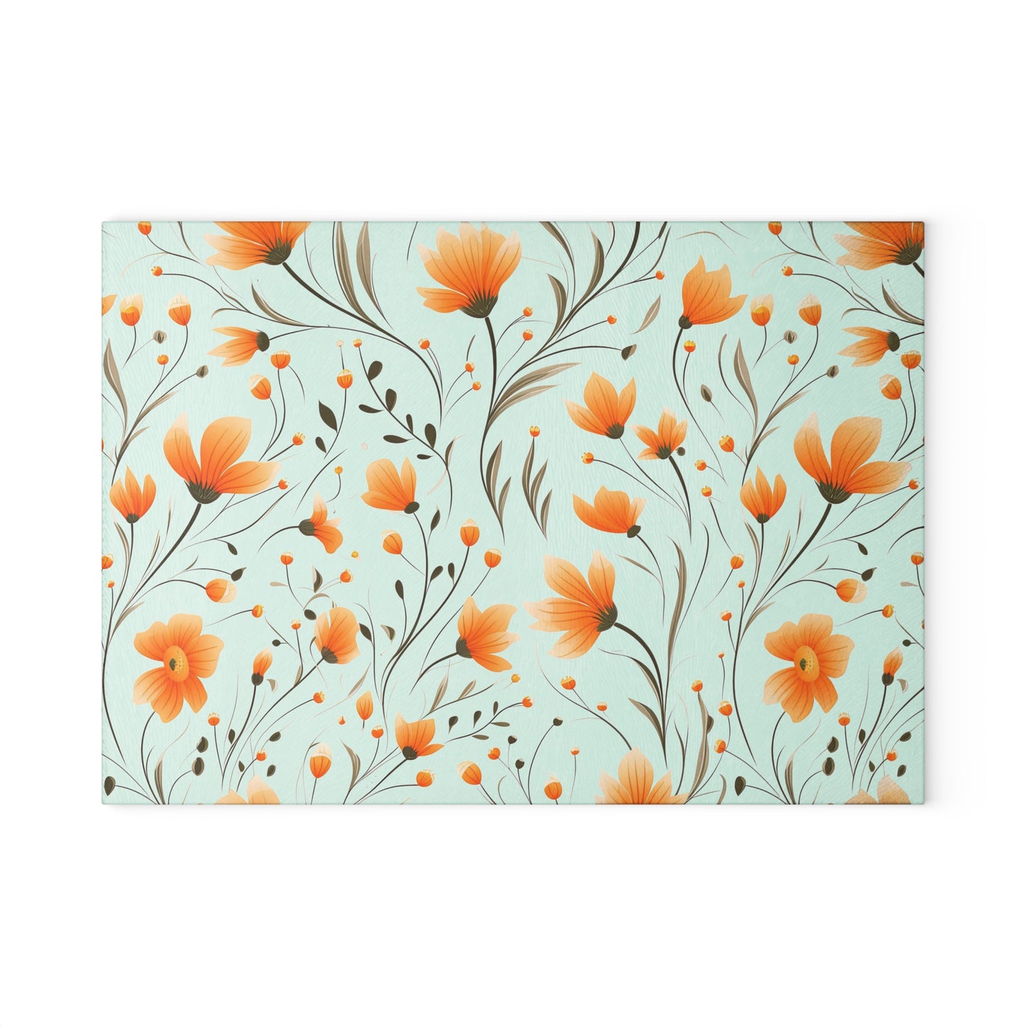 Orange Whimsy Wildflowers Glass Cutting Board