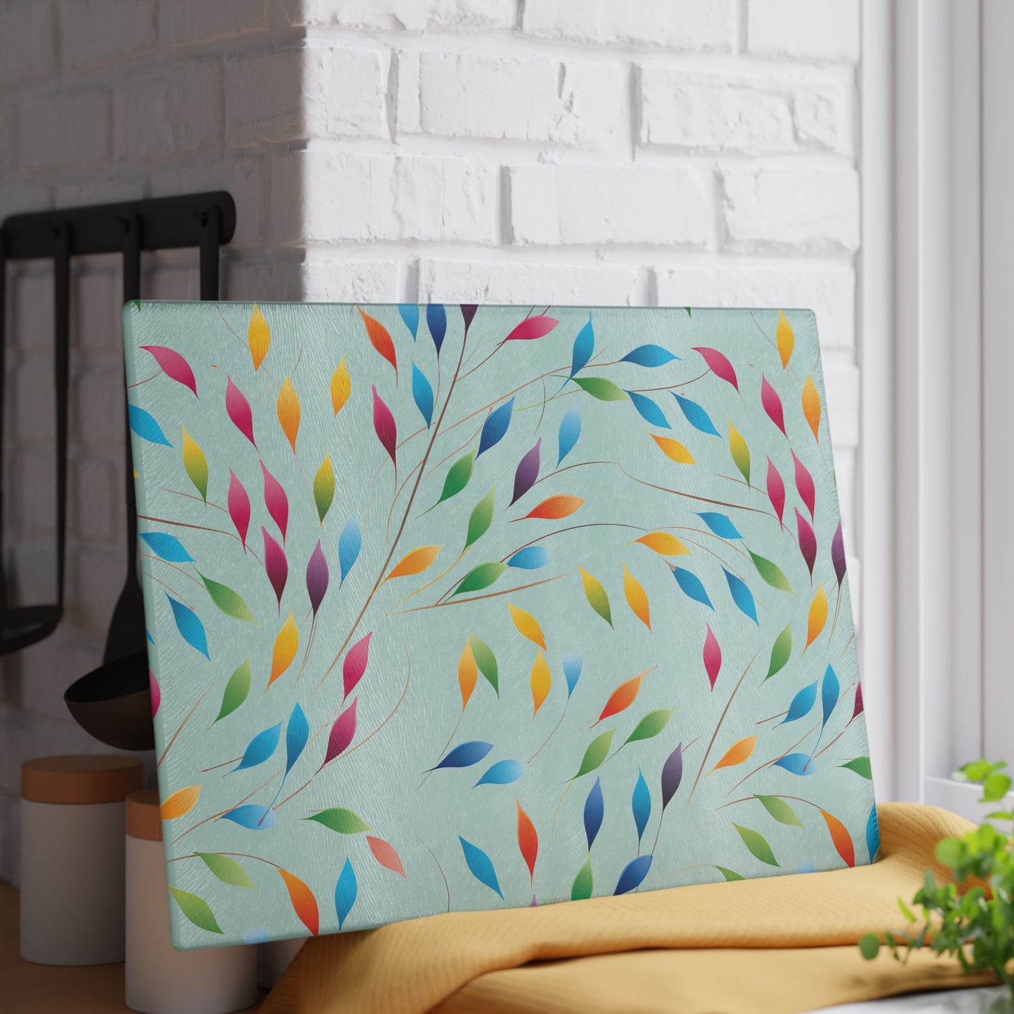 Rainbow Leaves Glass Cutting Board