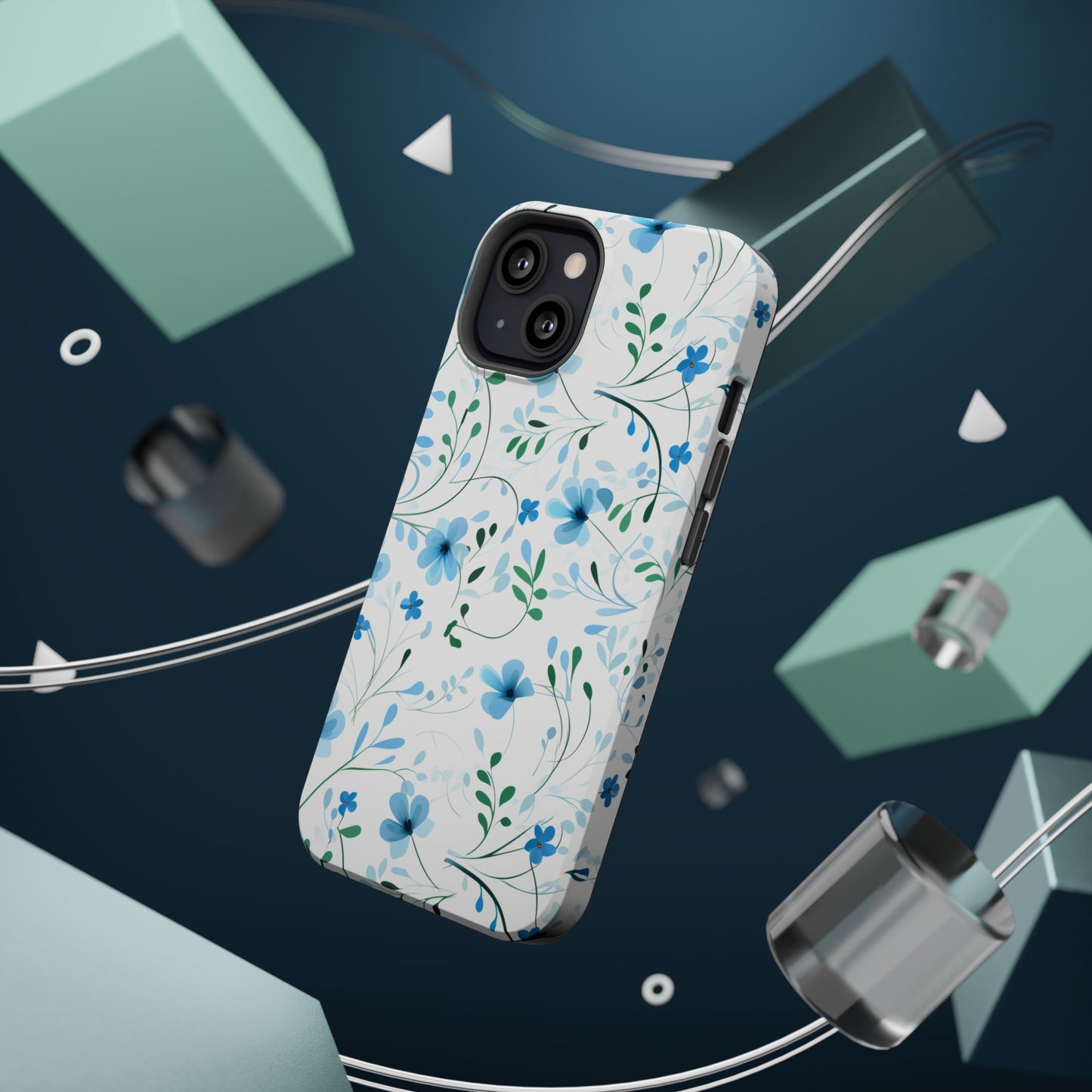 Dainty Sky Blue Wildflowers MagSafe Tough iPhone Case