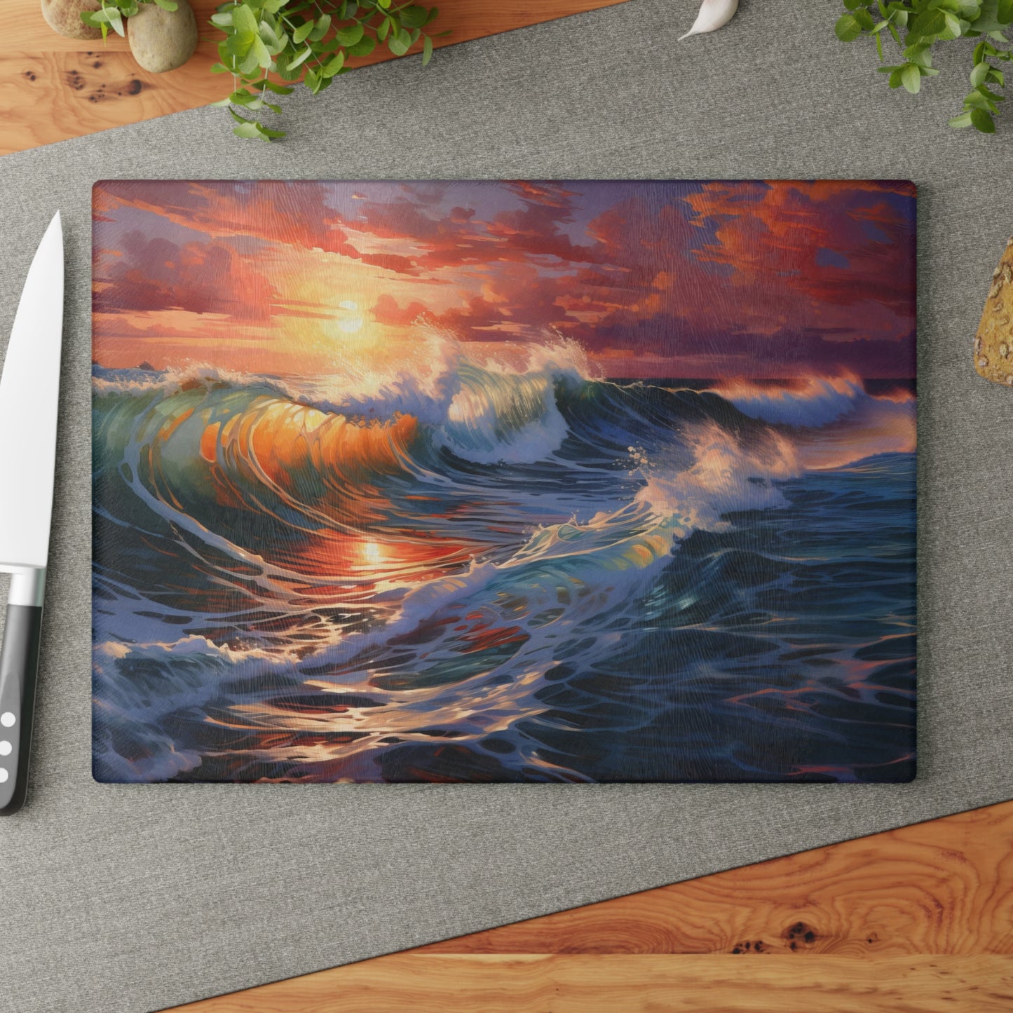 Ocean Sunset Glass Cutting Board