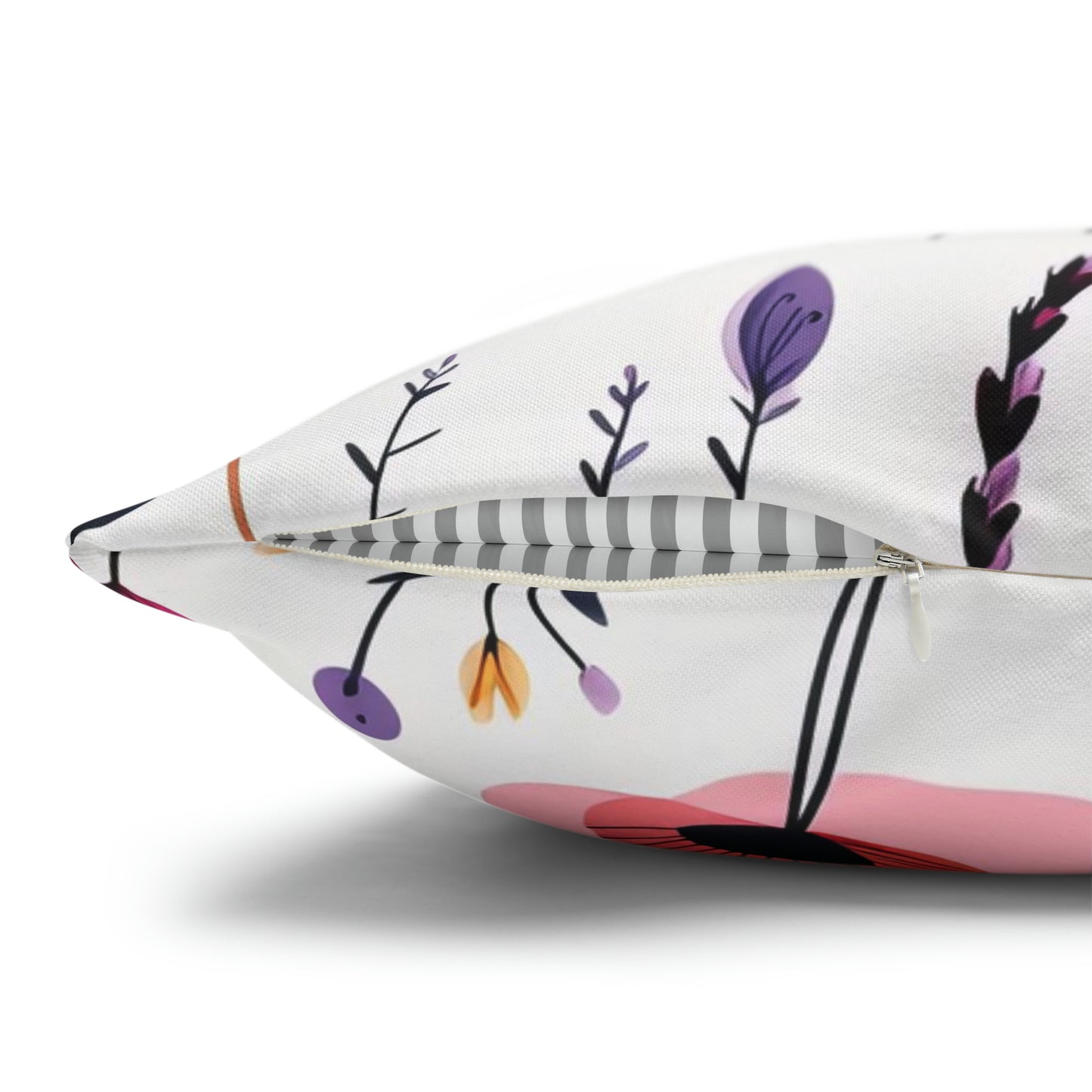 Pink and Purple Whimsical Wildflowers Square Pillow Case