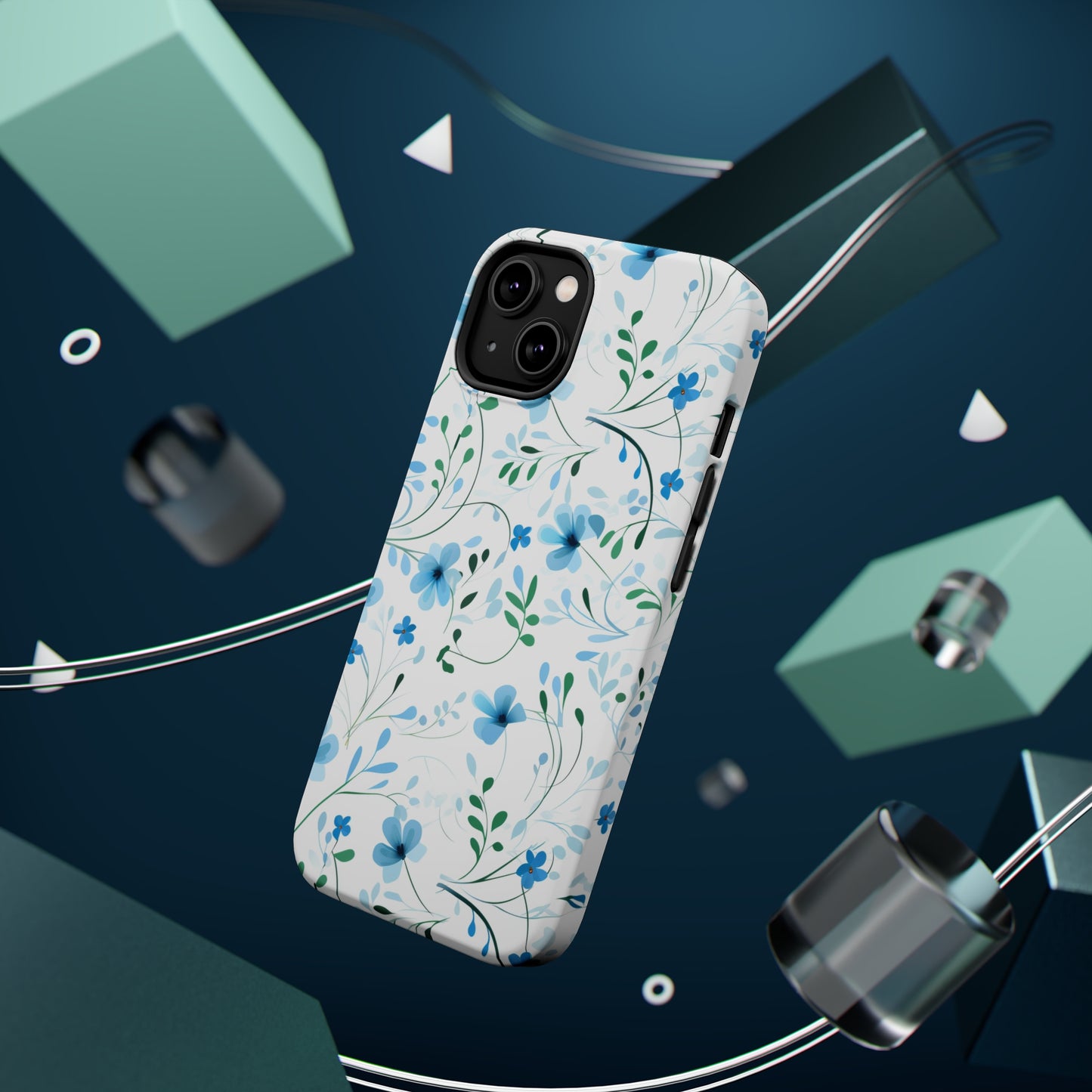 Dainty Sky Blue Wildflowers MagSafe Tough iPhone Case