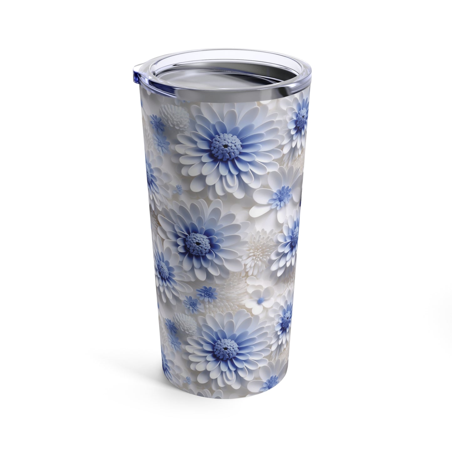 Sculpted Blue and White Dahlias Tumbler 20oz