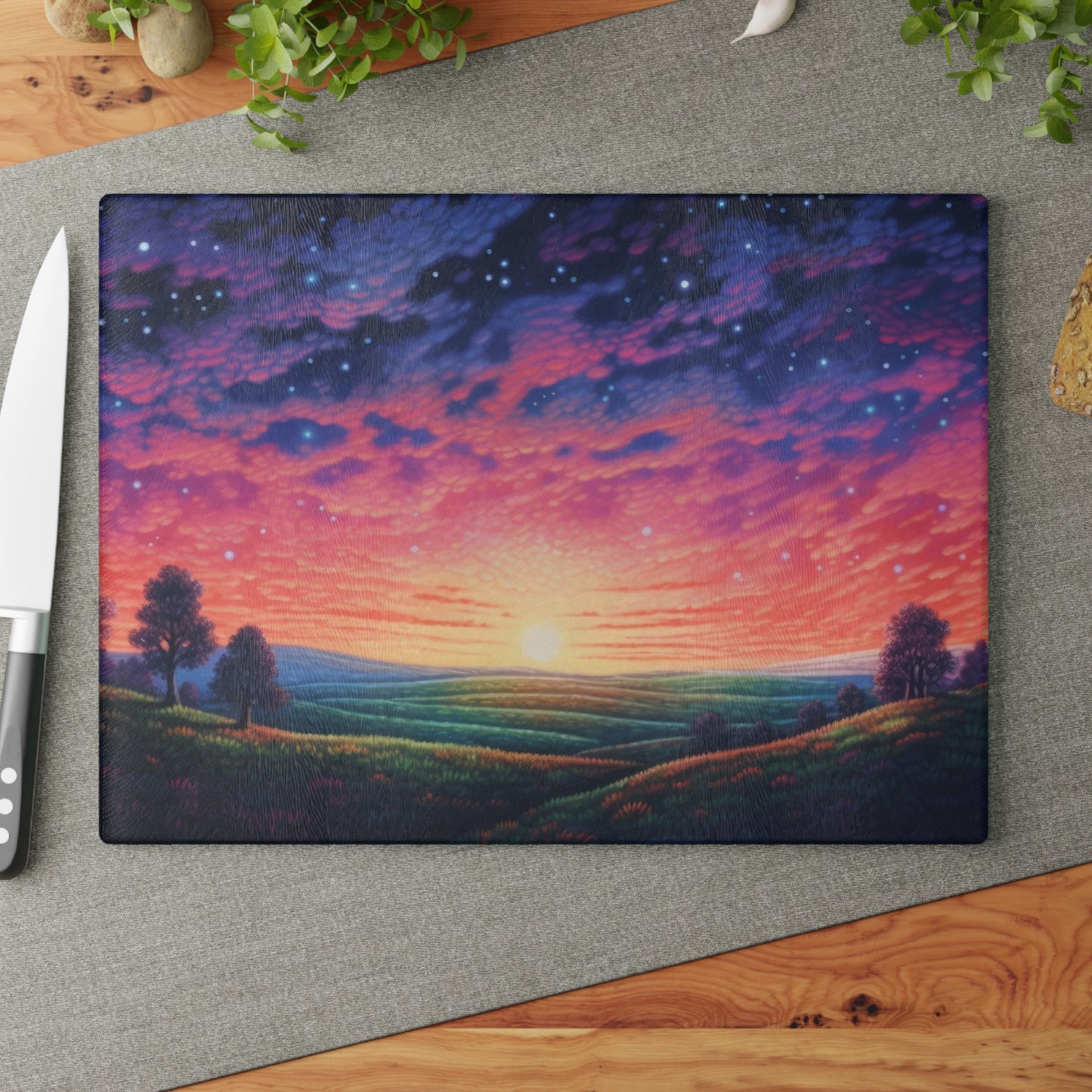 Prismatic Landscape Sunset Glass Cutting Board