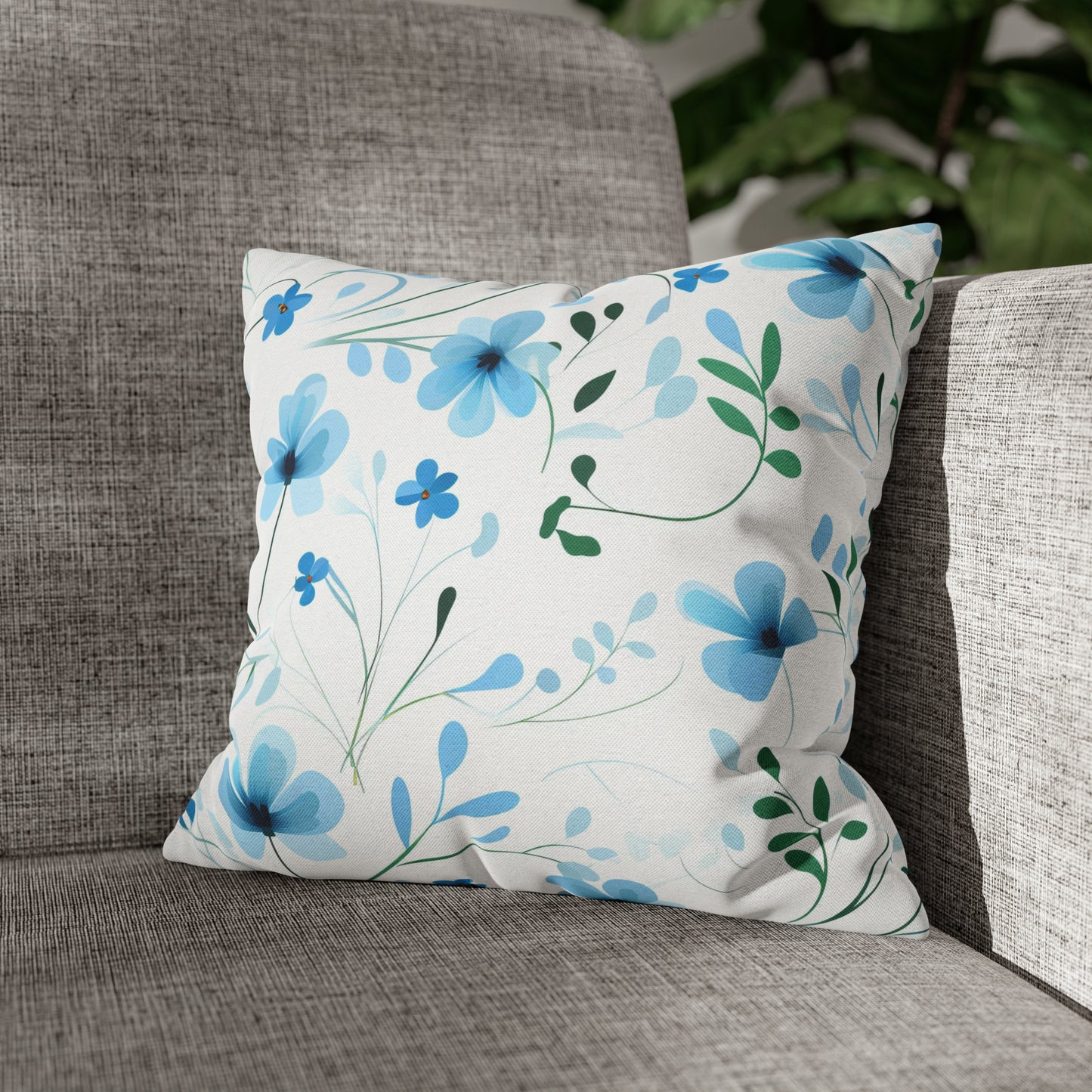 Dainty Sky Blue Wildflowers Square Pillow Case