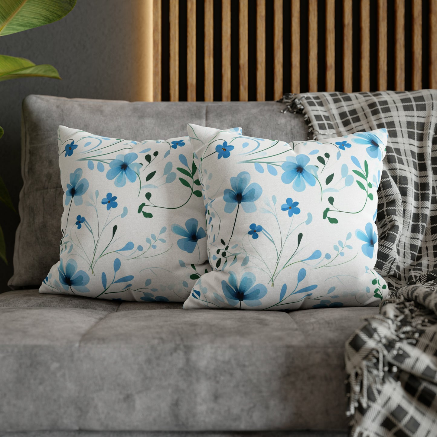Dainty Sky Blue Wildflowers Square Pillow Case