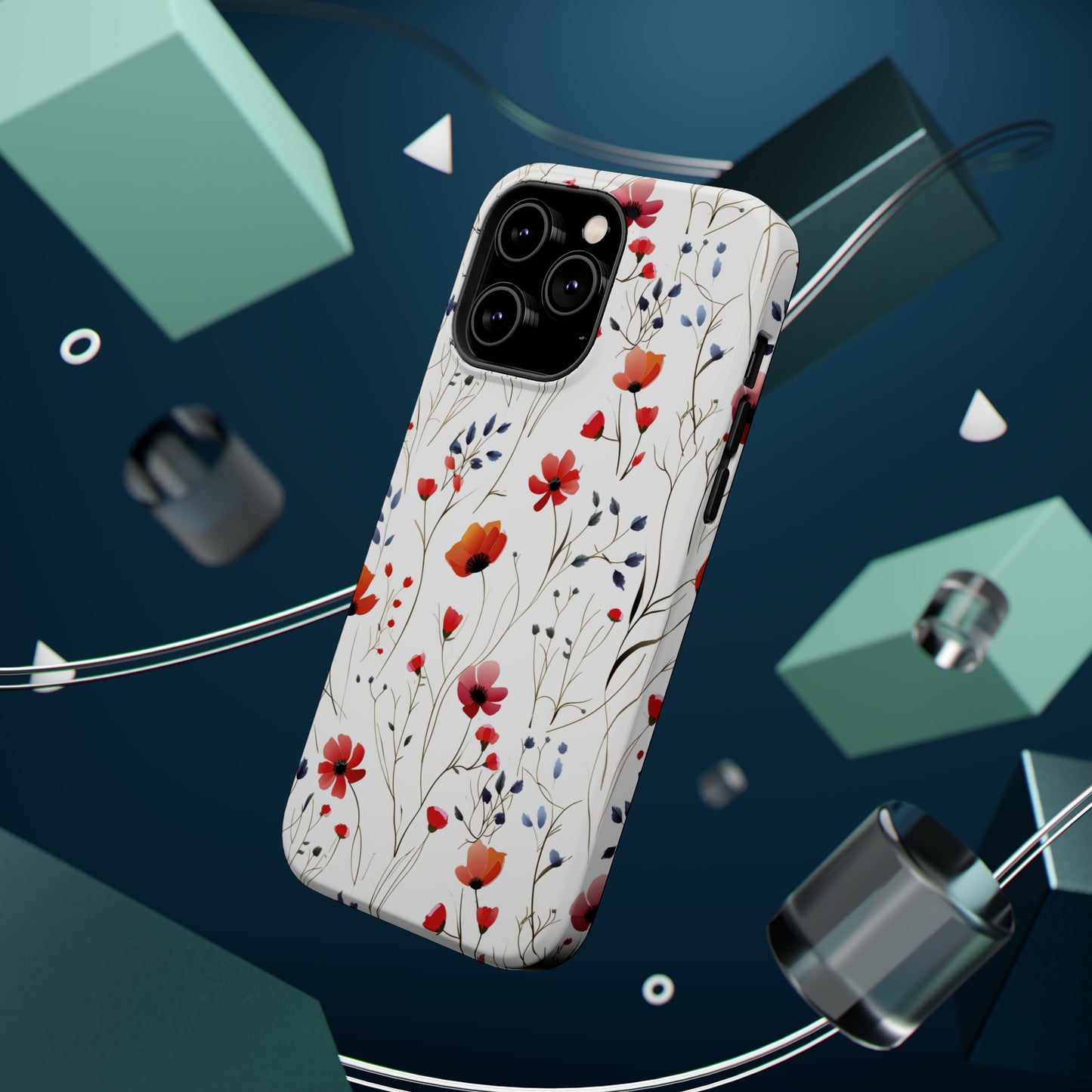 Dainty Coral Wildflowers MagSafe Tough iPhone Case