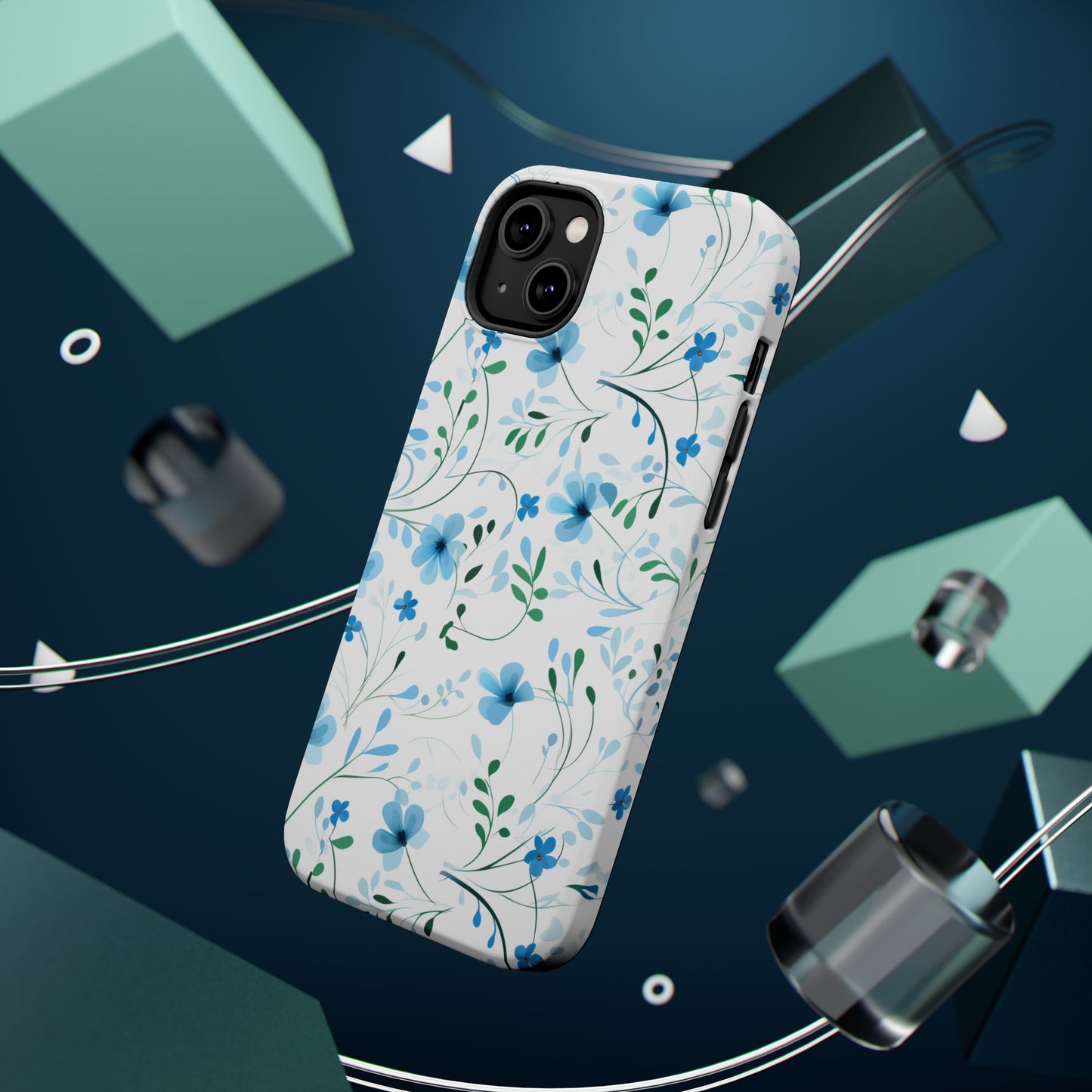 Dainty Sky Blue Wildflowers MagSafe Tough iPhone Case