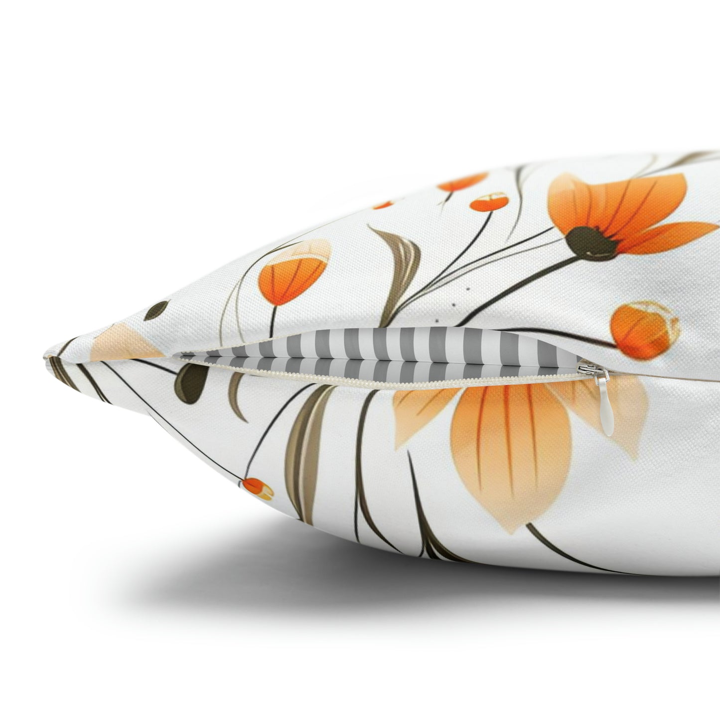 Orange Whimsy Wildflowers Square Pillow Case