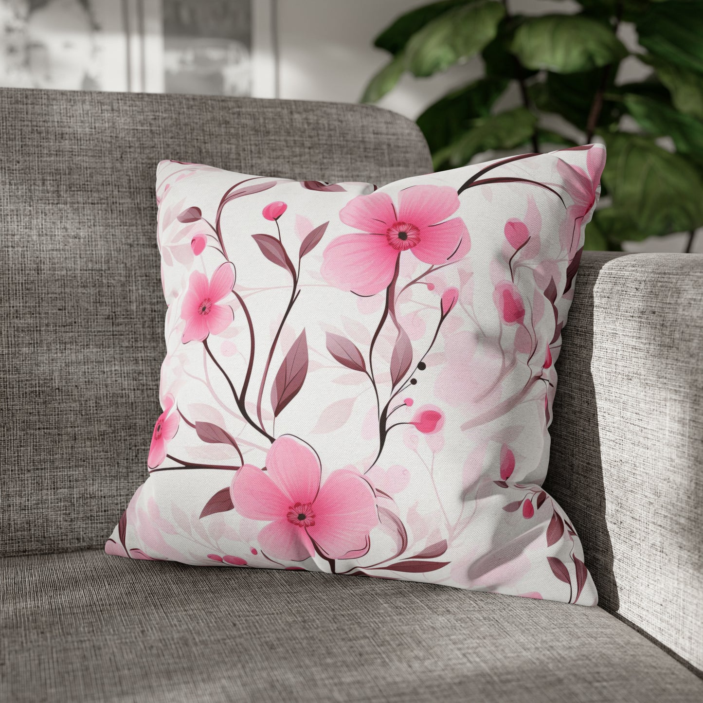 Pink Whimsy Wildflowers Square Pillow Case
