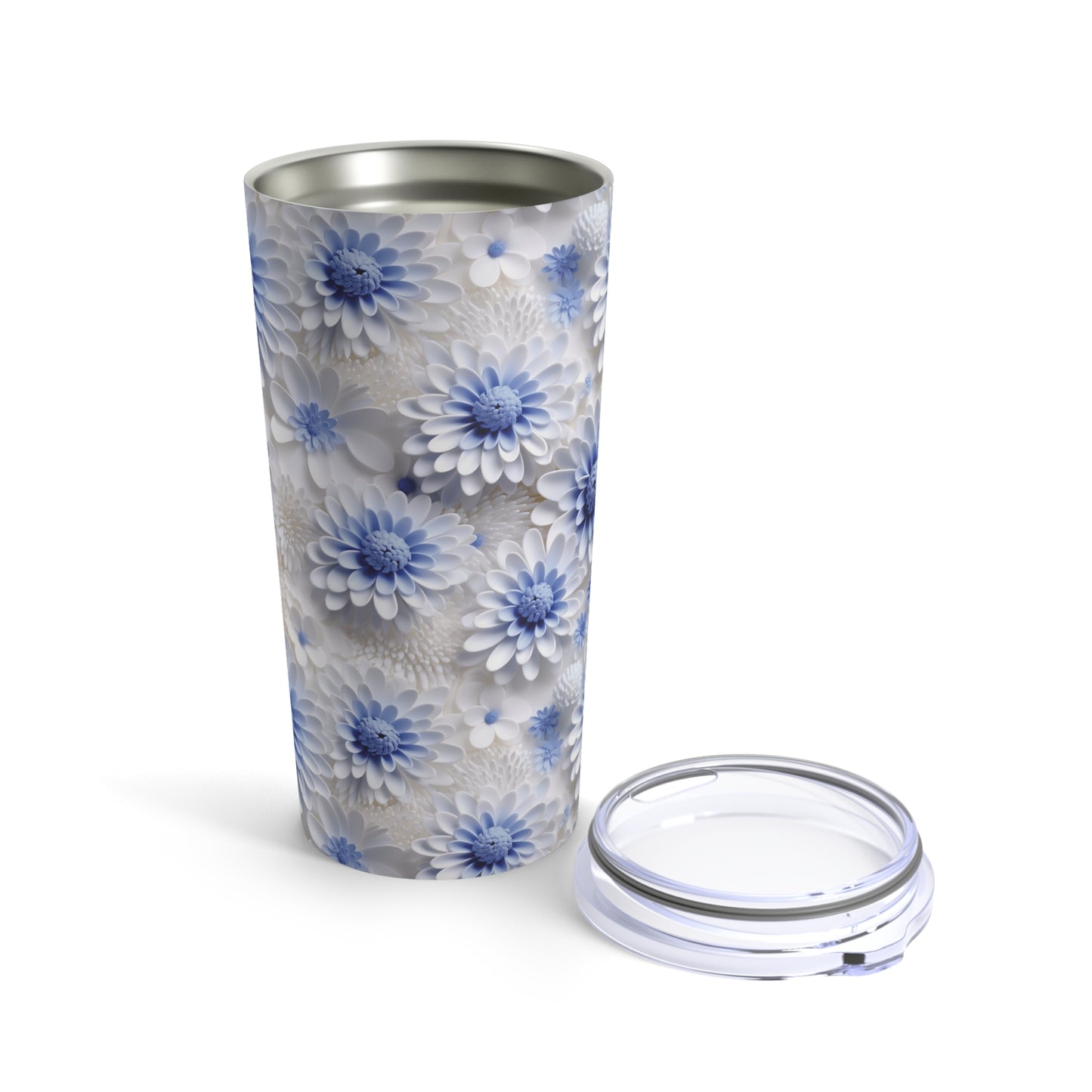 Sculpted Blue and White Dahlias Tumbler 20oz