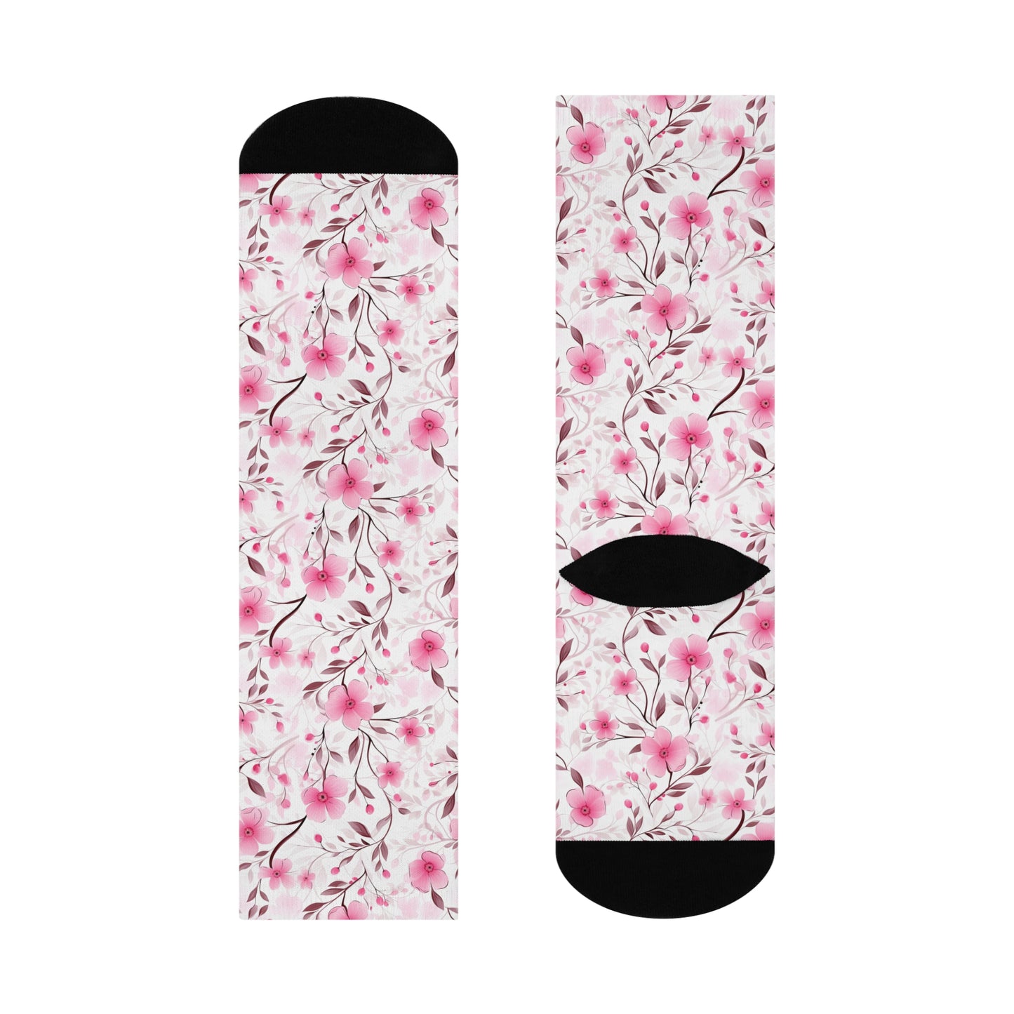 Pink Whimsy Wildflowers Cushioned Crew Socks
