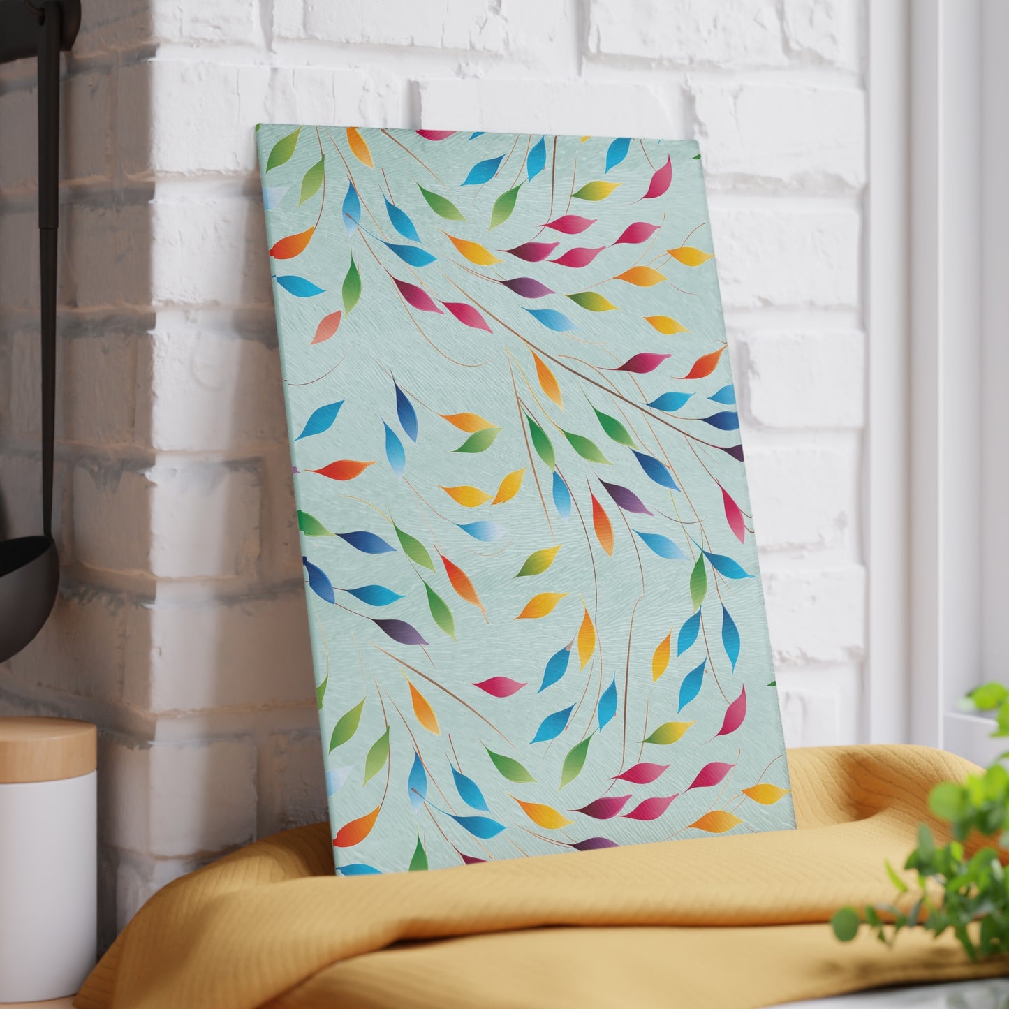 Rainbow Leaves Glass Cutting Board