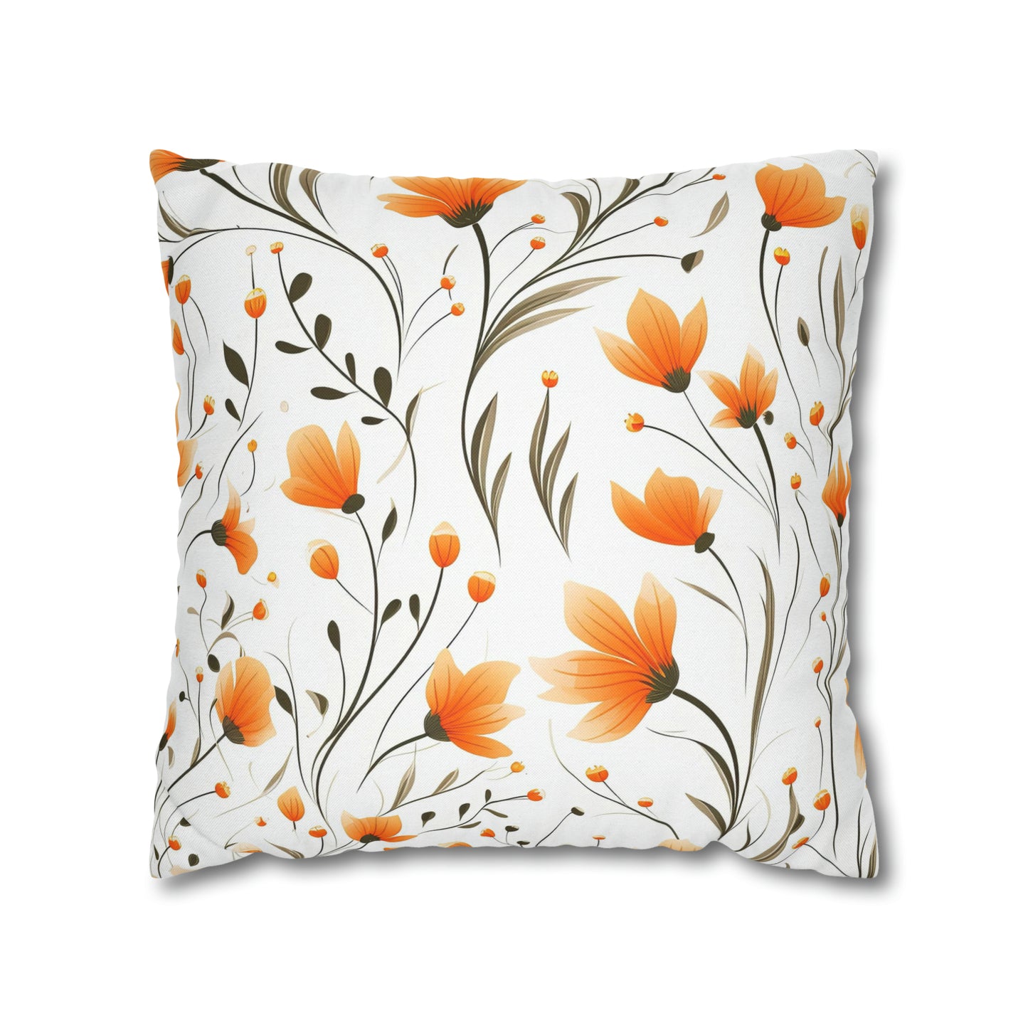 Orange Whimsy Wildflowers Square Pillow Case