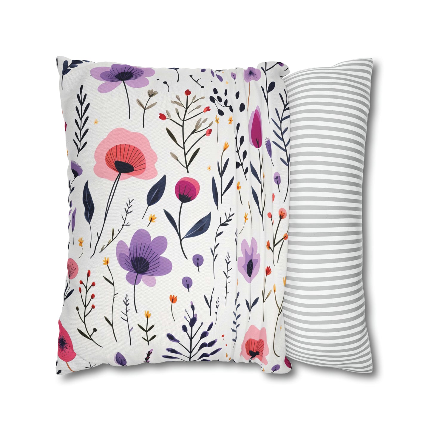 Pink and Purple Whimsical Wildflowers Square Pillow Case