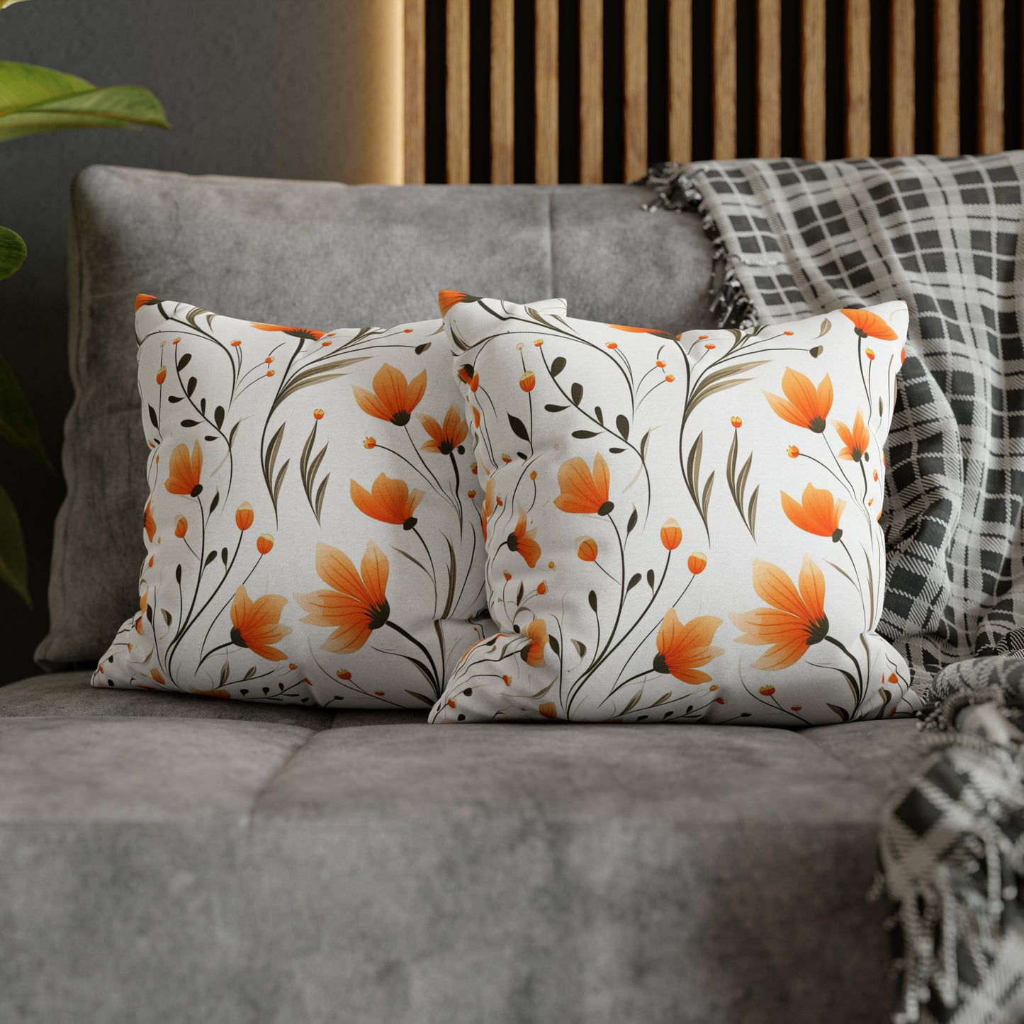 Orange Whimsy Wildflowers Square Pillow Case