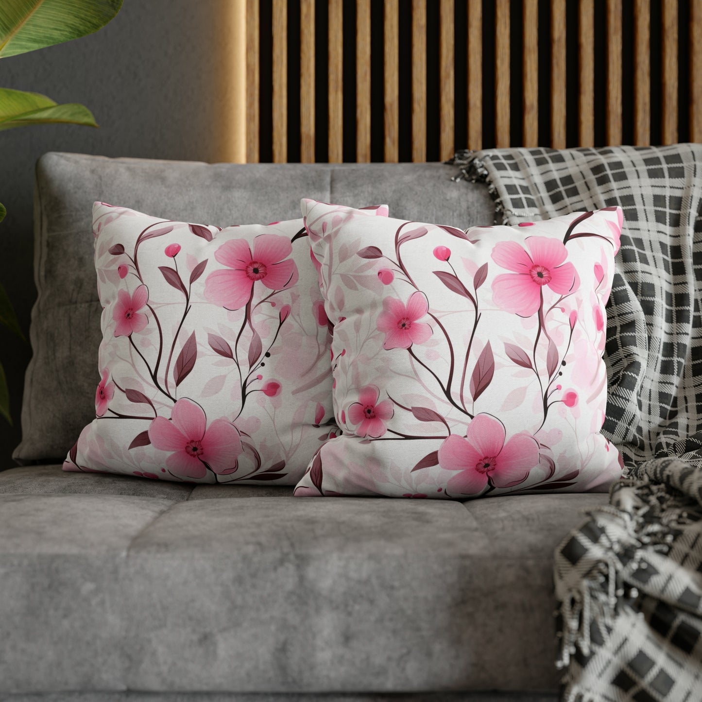 Pink Whimsy Wildflowers Square Pillow Case