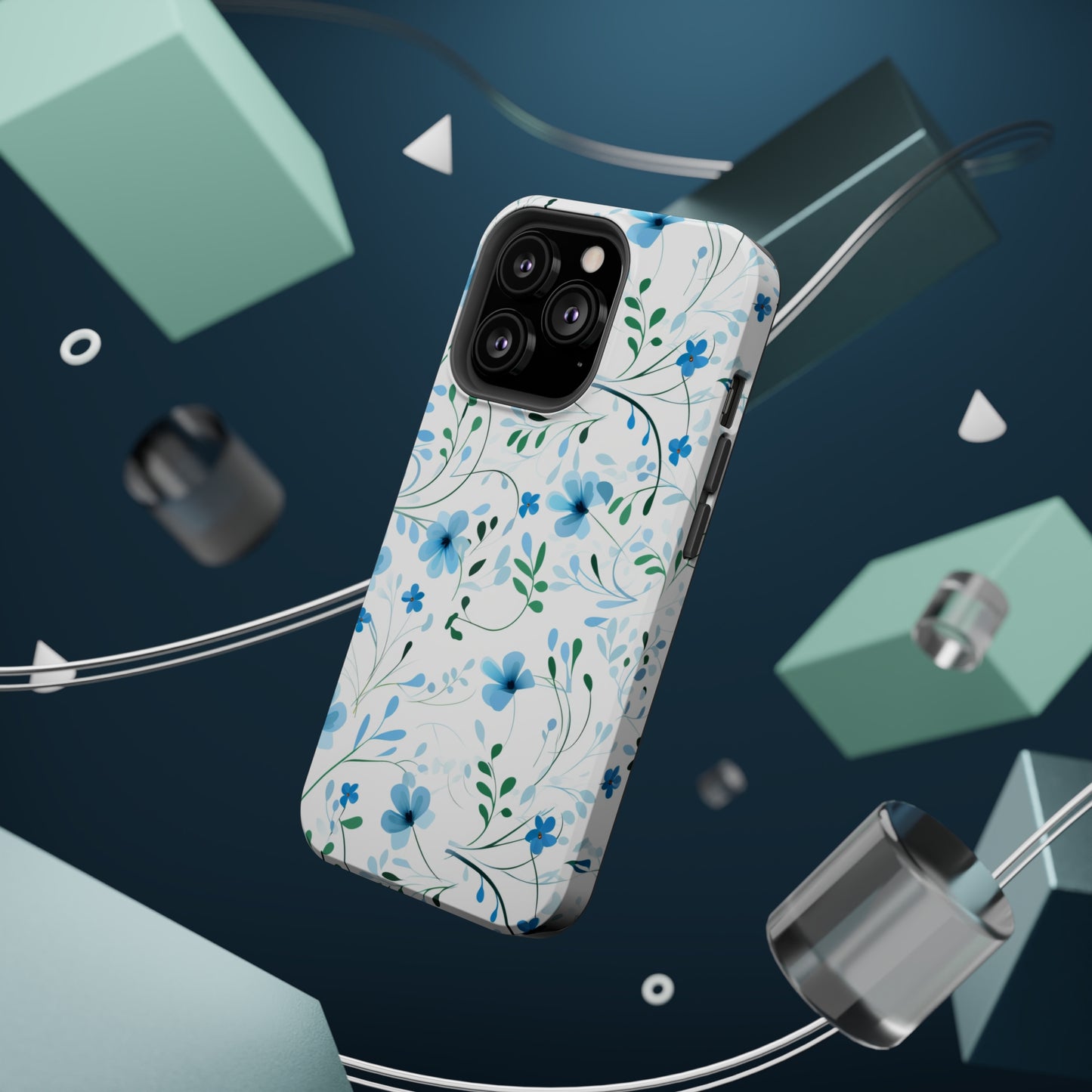 Dainty Sky Blue Wildflowers MagSafe Tough iPhone Case