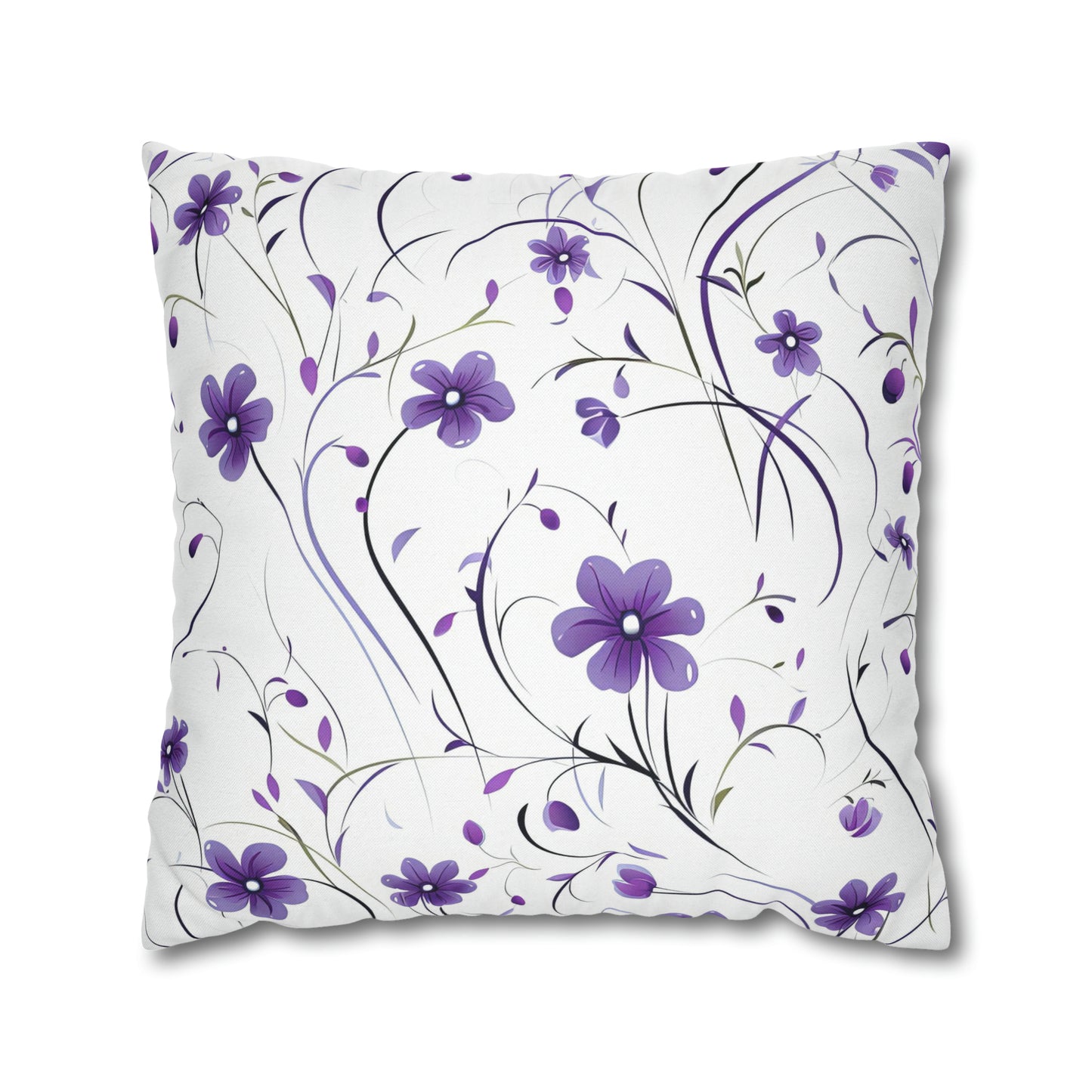 Purple Whimsy Wildflowers Square Pillow Case
