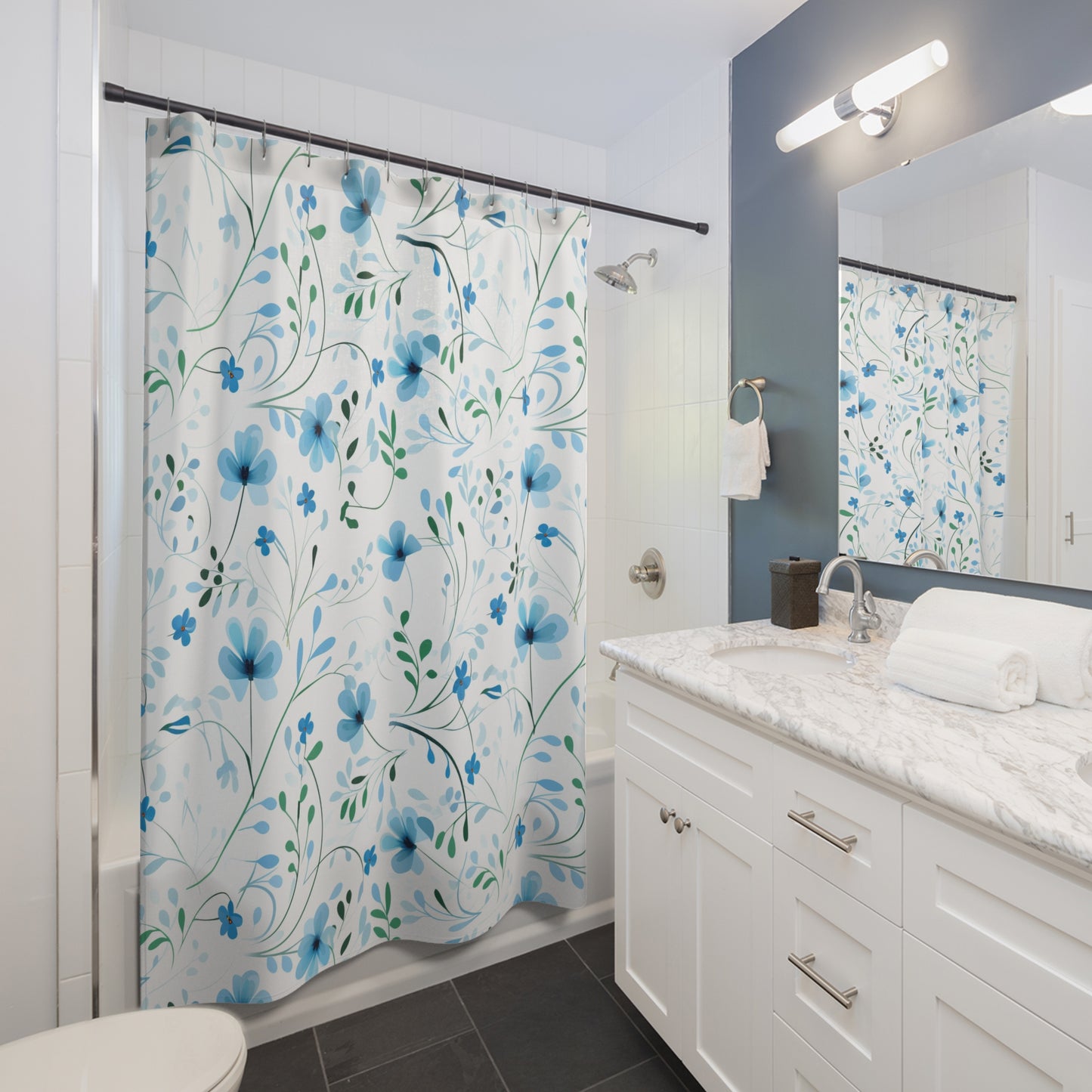 Dainty Sky Blue Wildflowers Shower Curtain