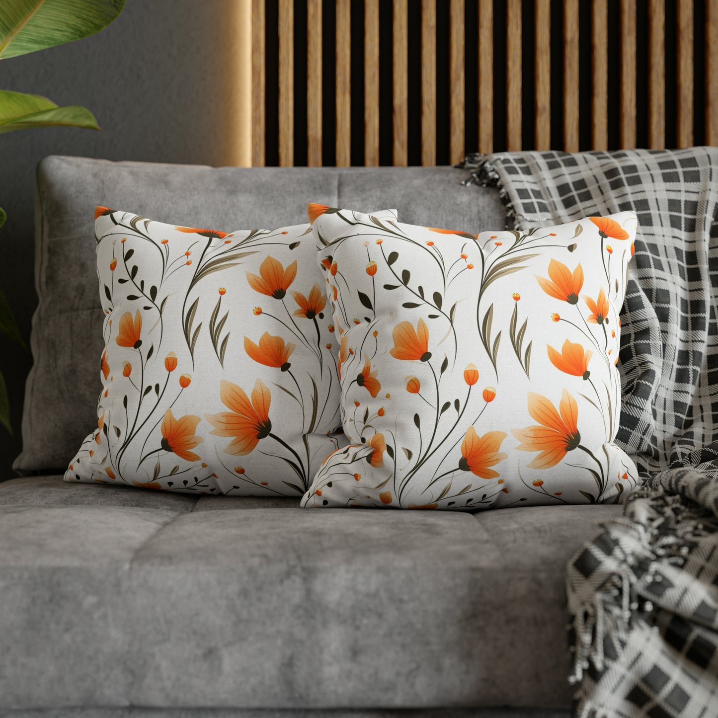 Orange Whimsy Wildflowers Square Pillow Case