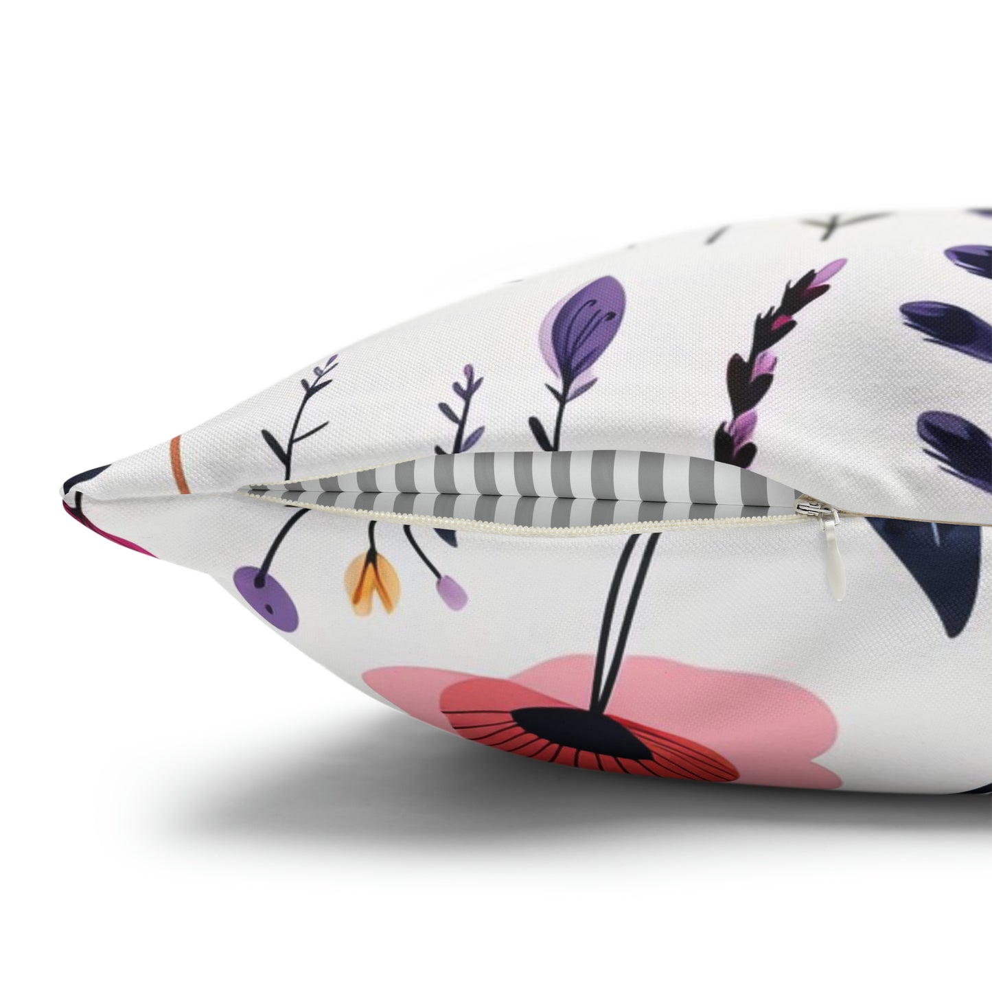 Pink and Purple Whimsical Wildflowers Square Pillow Case