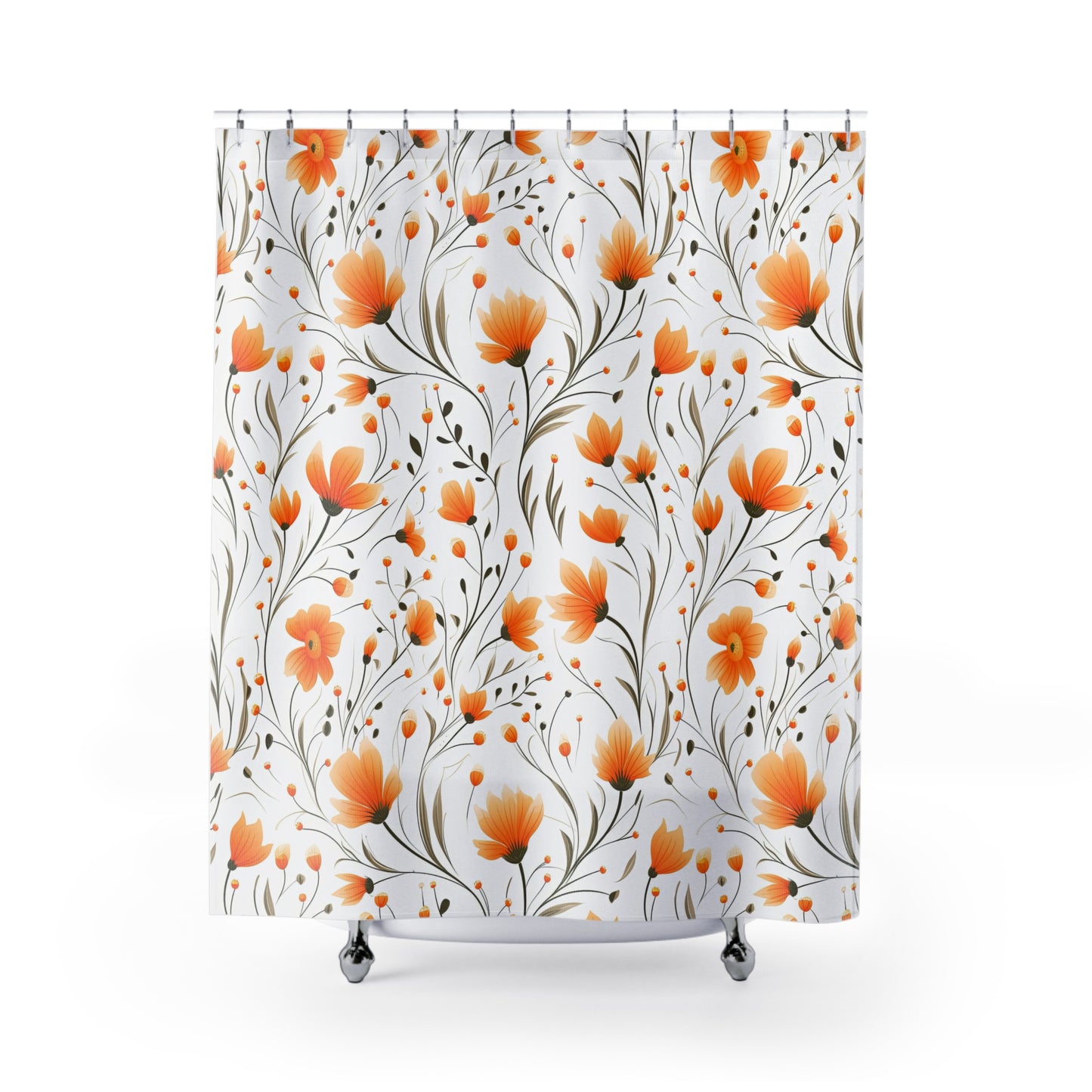 Orange Whimsy Wildflowers Shower Curtain