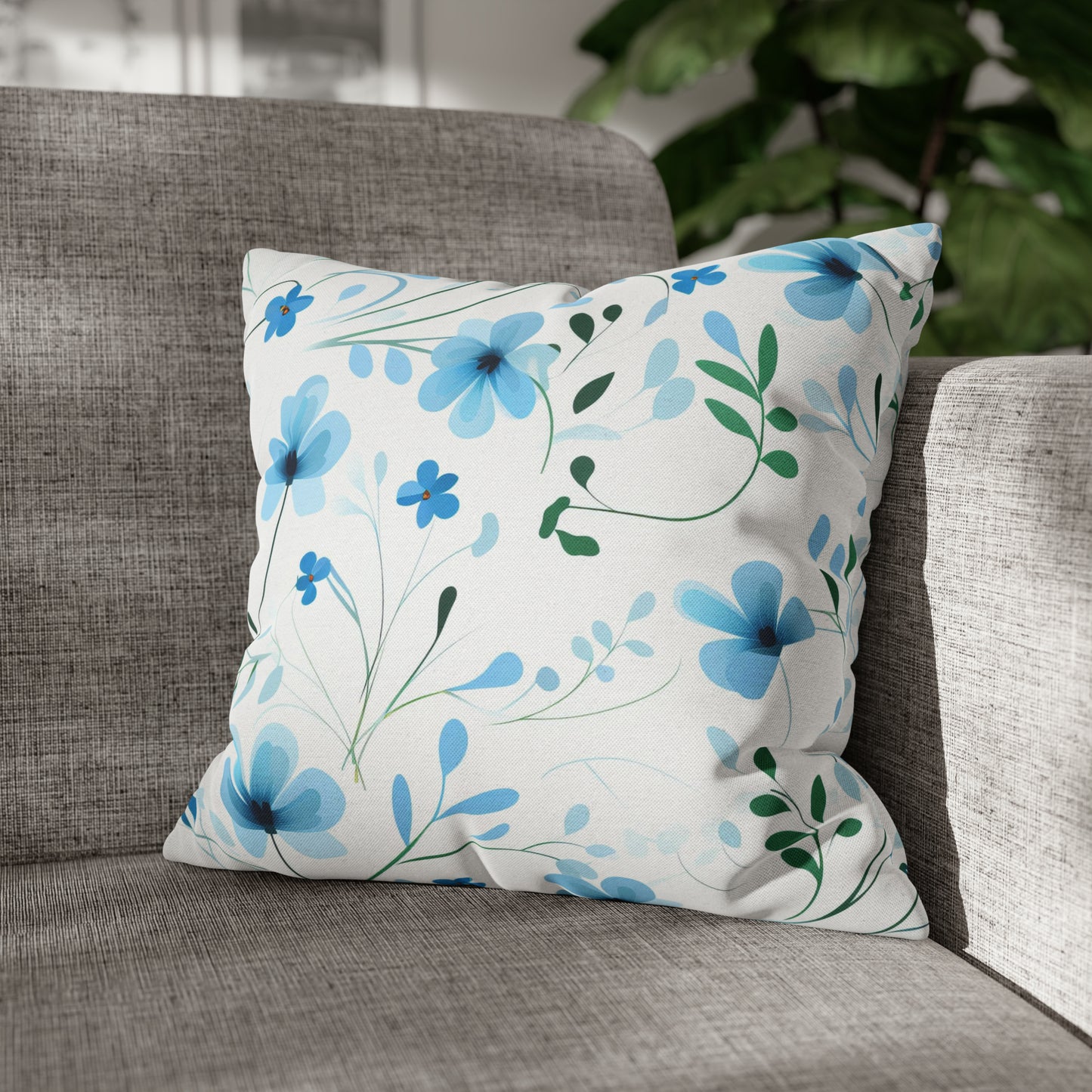 Dainty Sky Blue Wildflowers Square Pillow Case