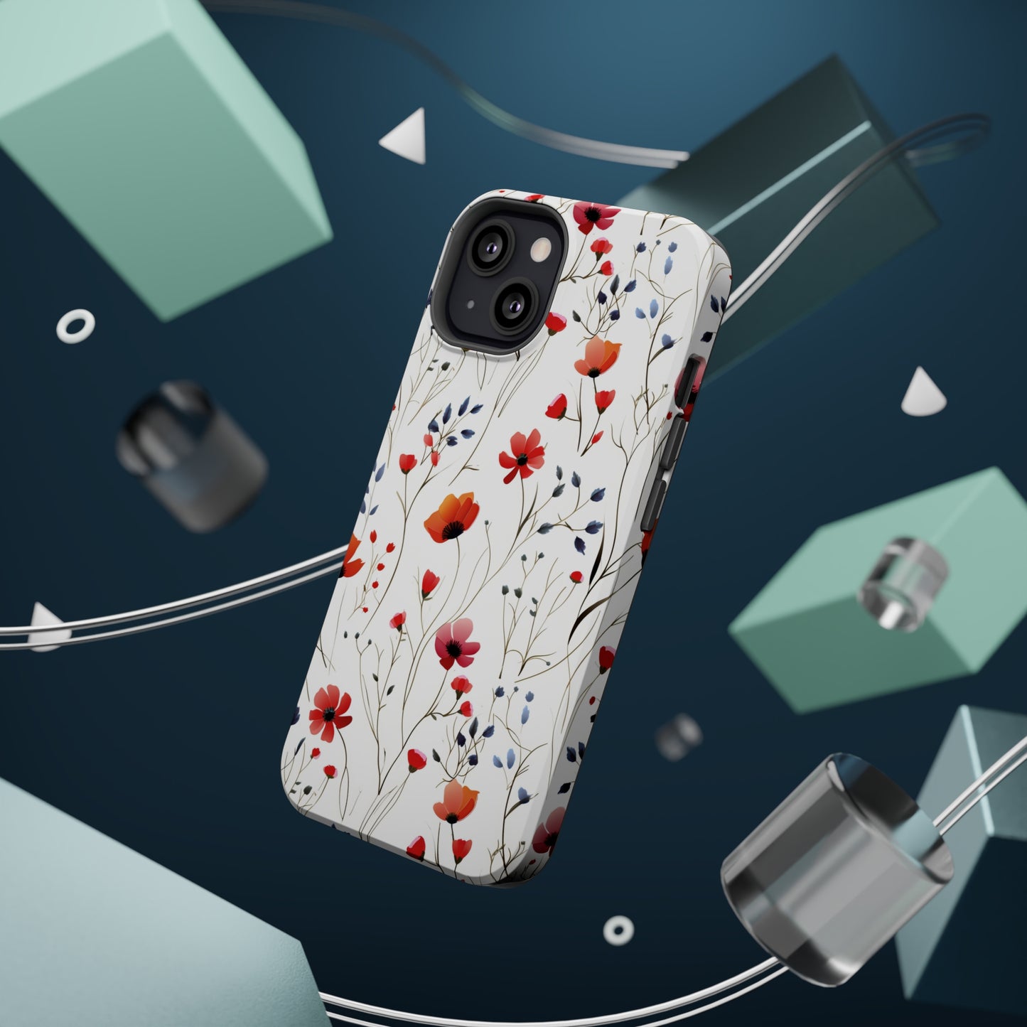 Dainty Coral Wildflowers MagSafe Tough iPhone Case
