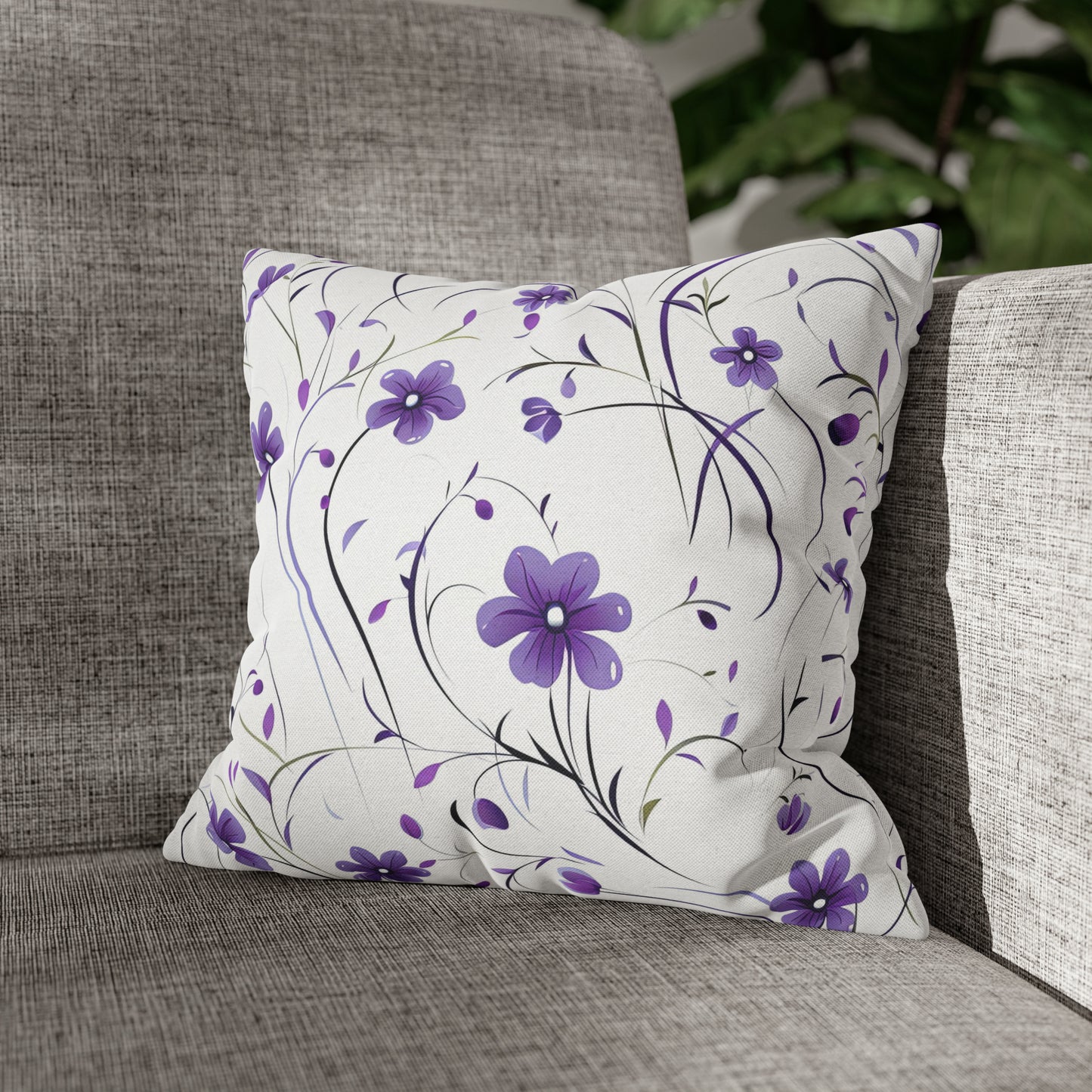 Purple Whimsy Wildflowers Square Pillow Case