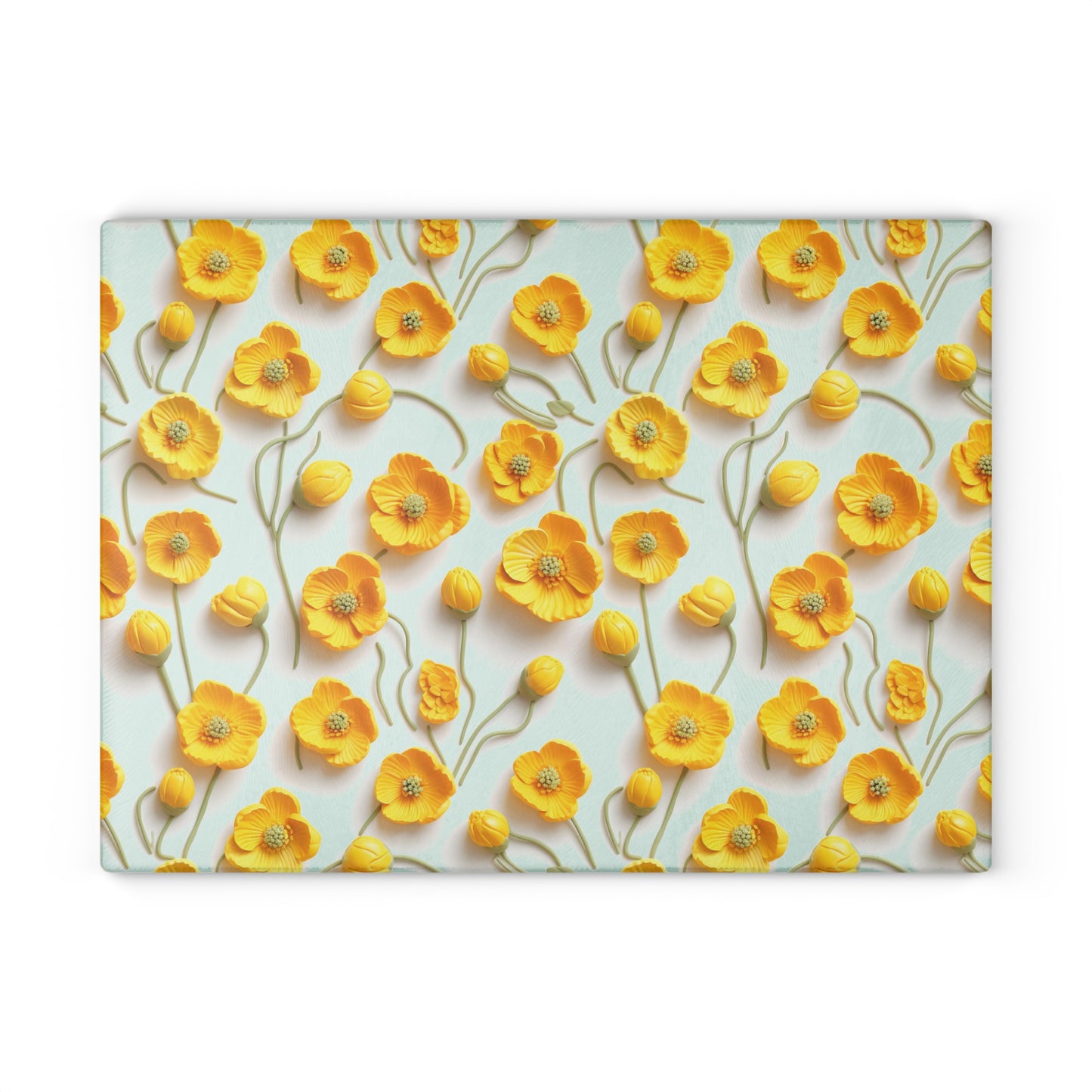 Sculpted Yellow Buttercups Glass Cutting Board