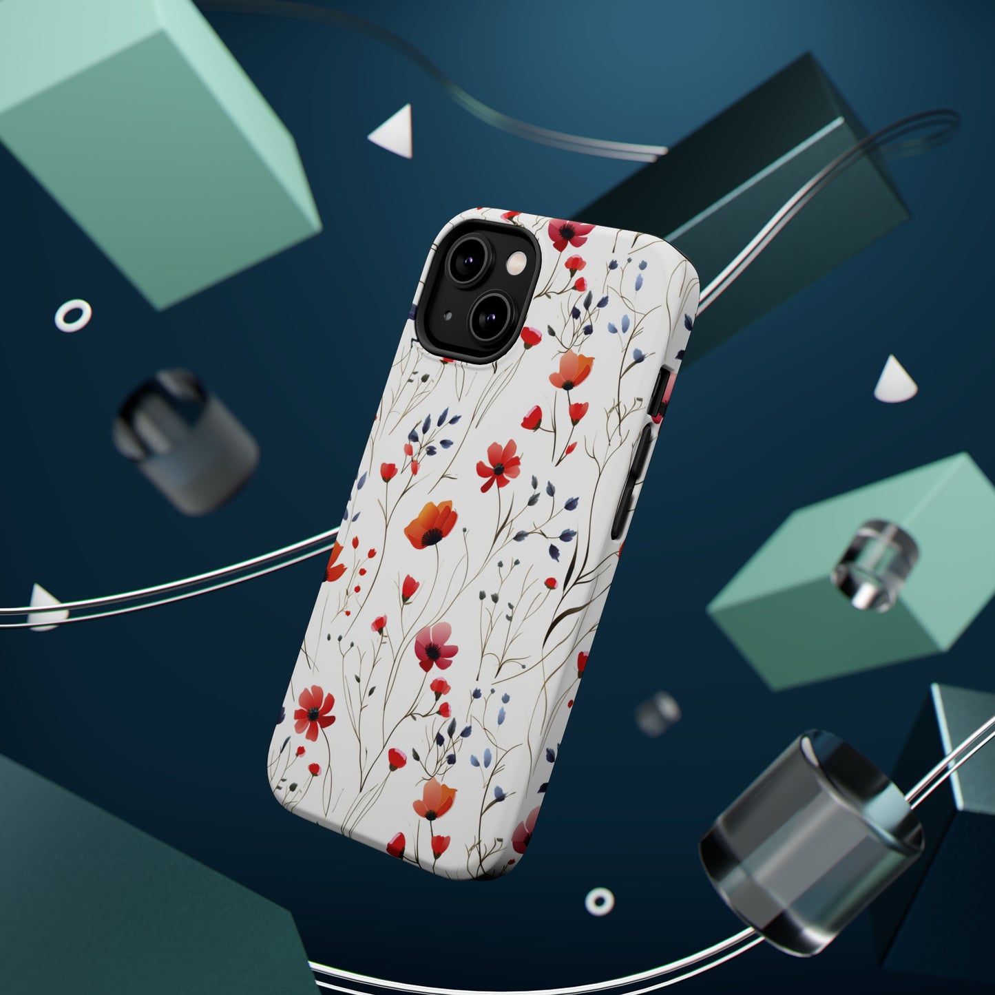 Dainty Coral Wildflowers MagSafe Tough iPhone Case
