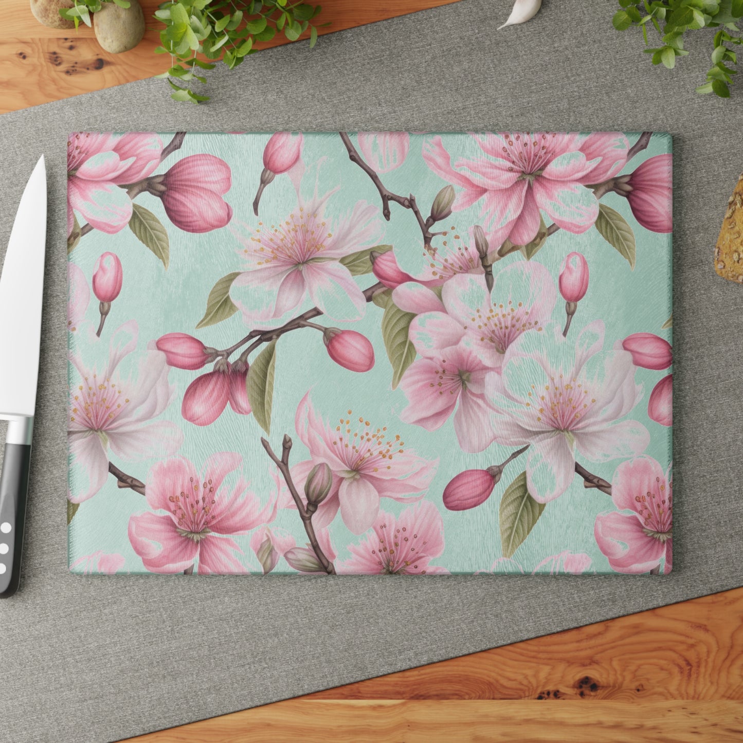 Cherry Blossoms Glass Cutting Board