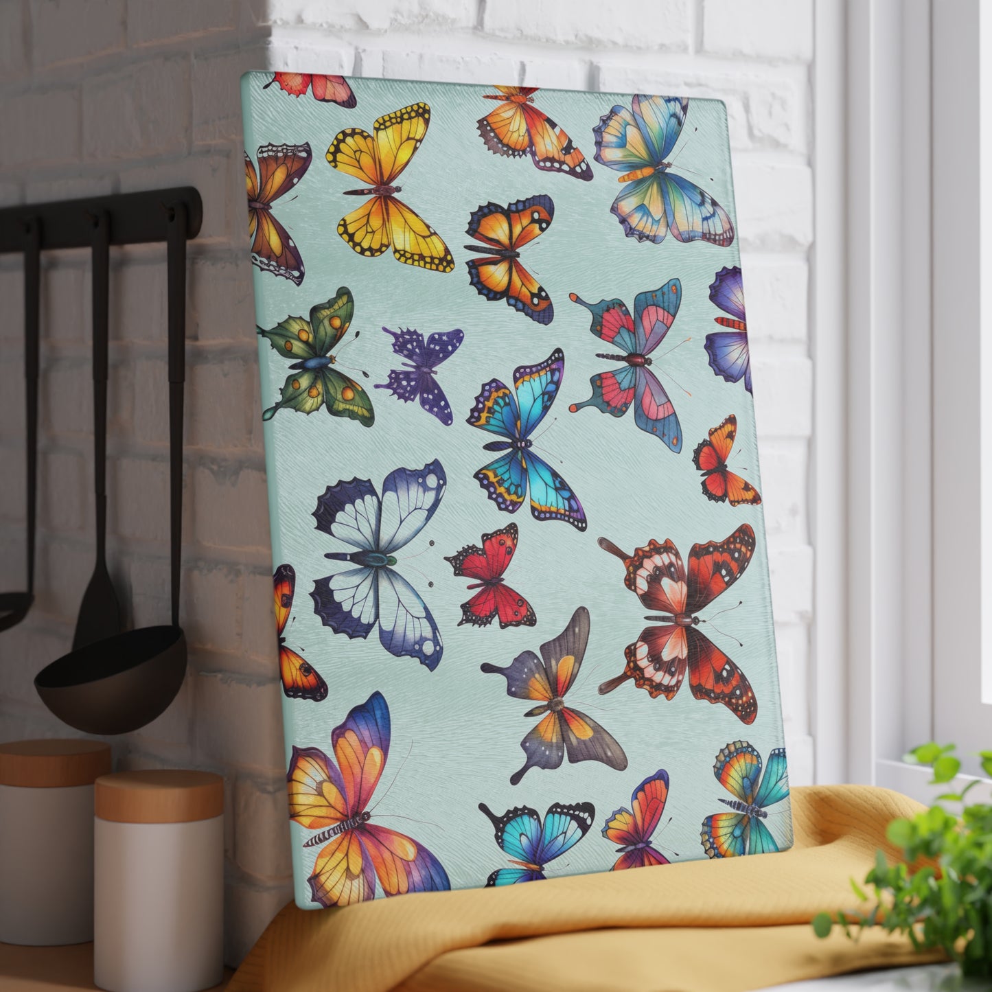 Butterfly Whimsy Glass Cutting Board