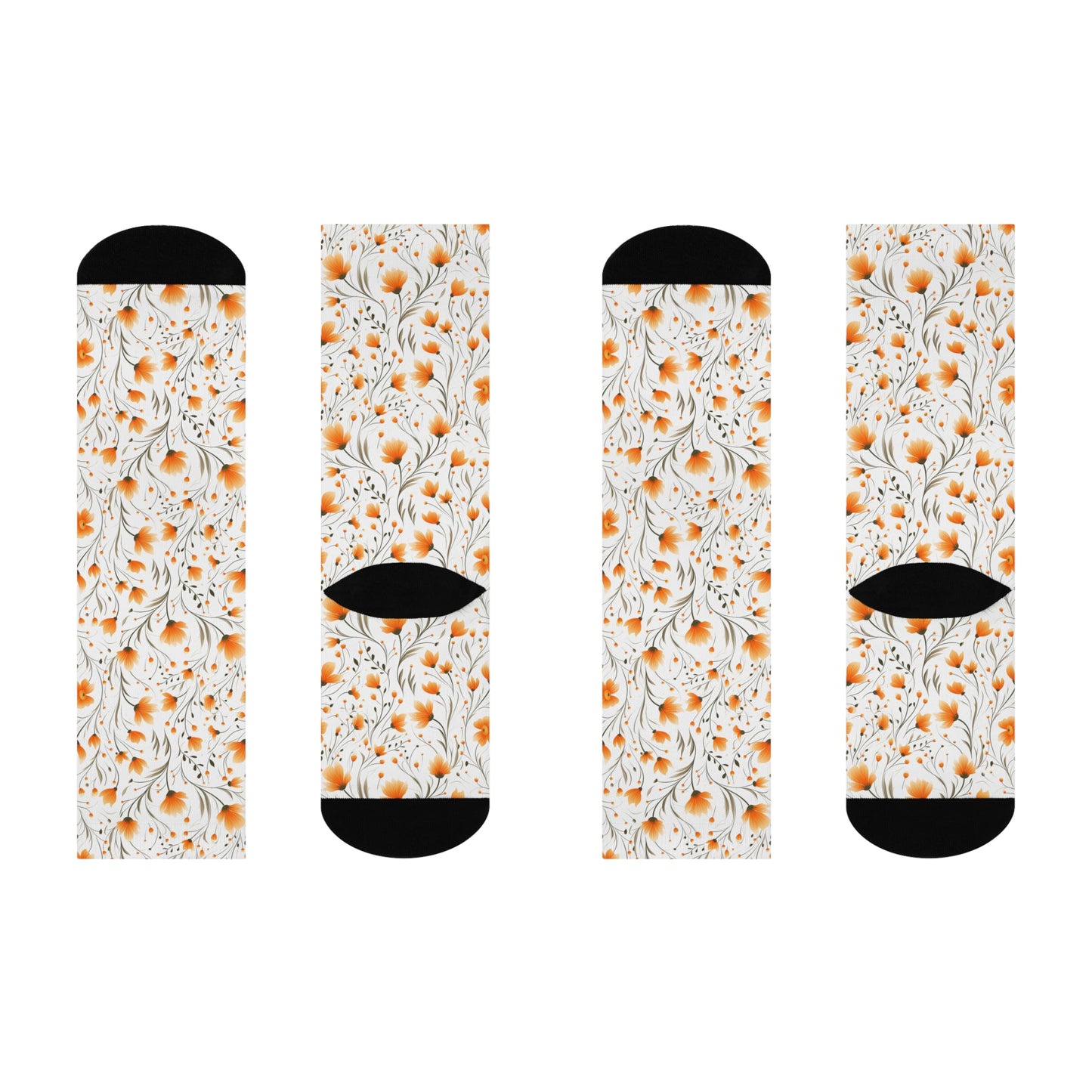 Orange Whimsy Wildflowers Cushioned Crew Socks