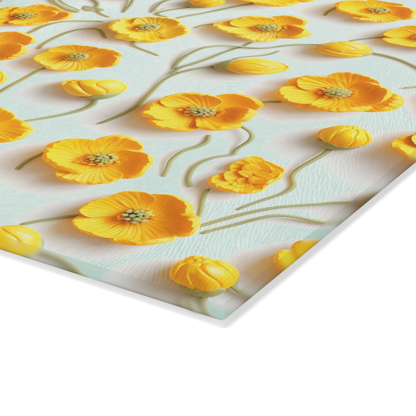 Sculpted Yellow Buttercups Glass Cutting Board