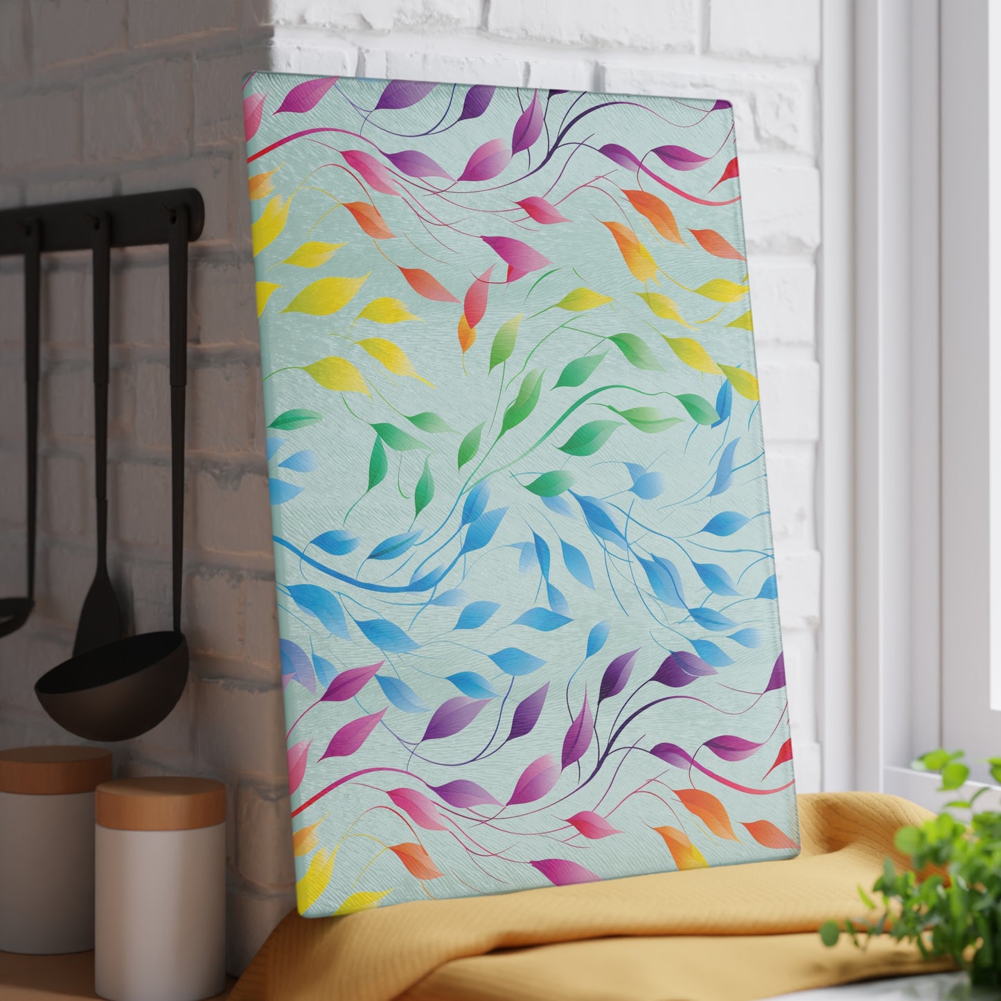 Rainbow Vines Glass Cutting Board