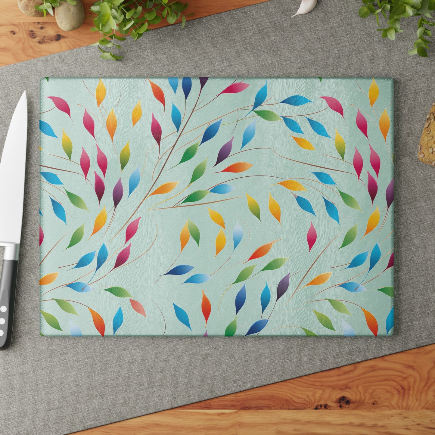 Rainbow Leaves Glass Cutting Board