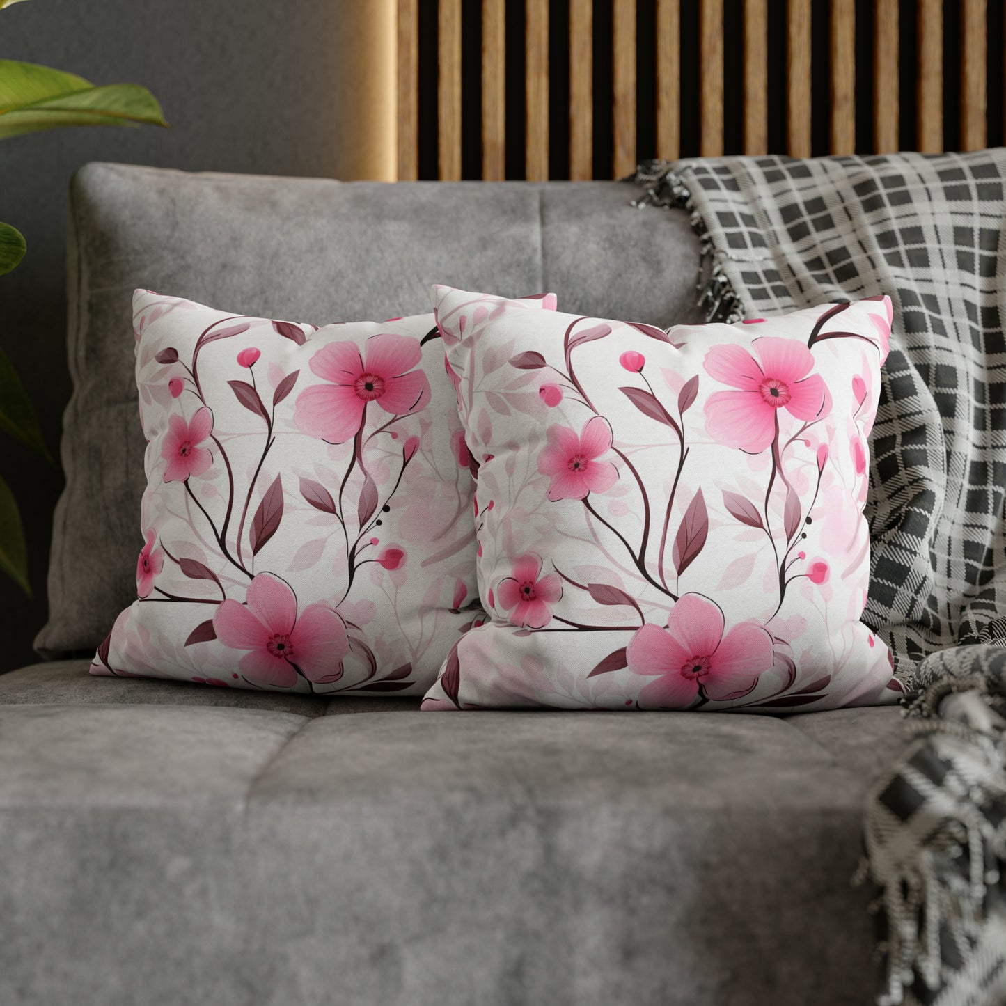 Pink Whimsy Wildflowers Square Pillow Case