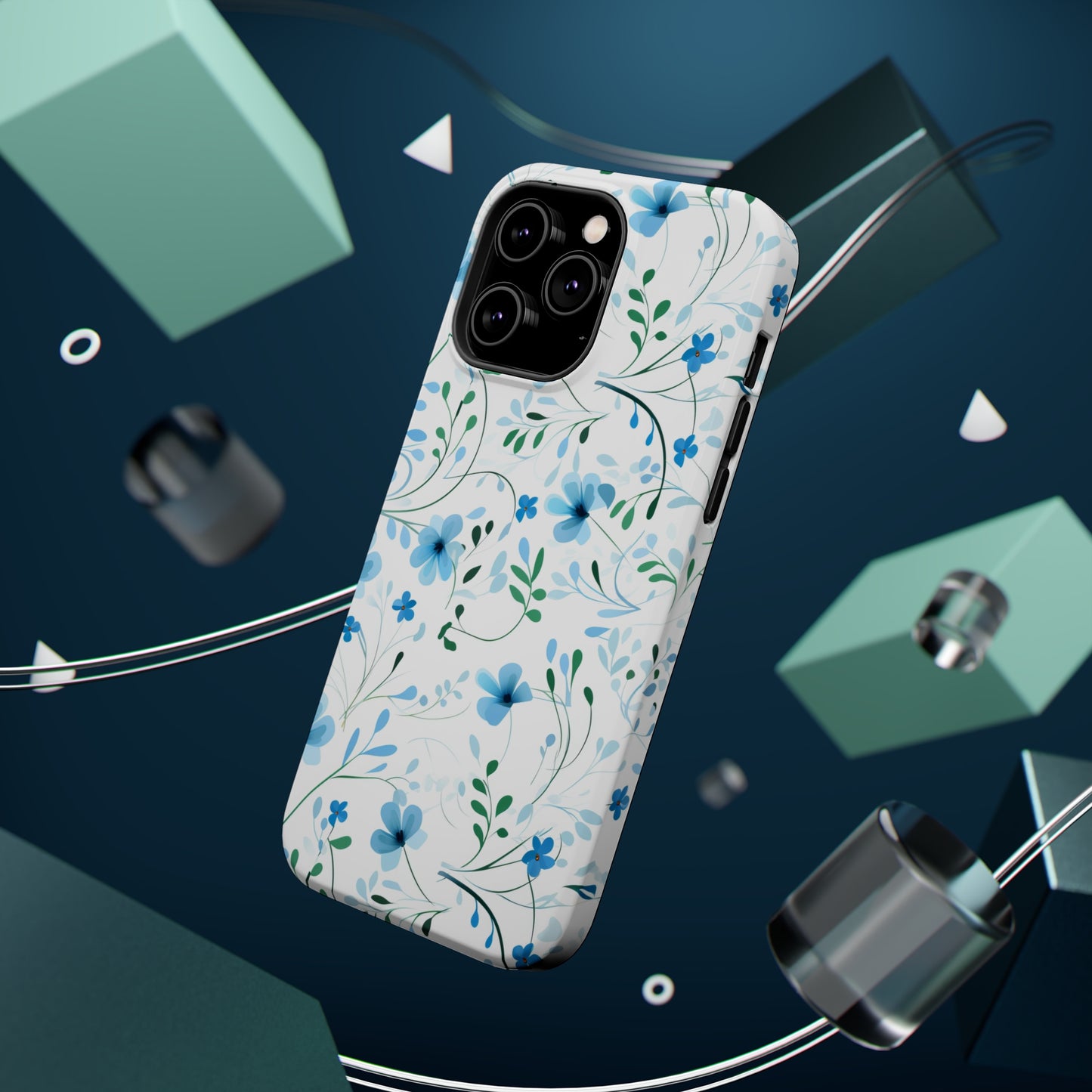 Dainty Sky Blue Wildflowers MagSafe Tough iPhone Case