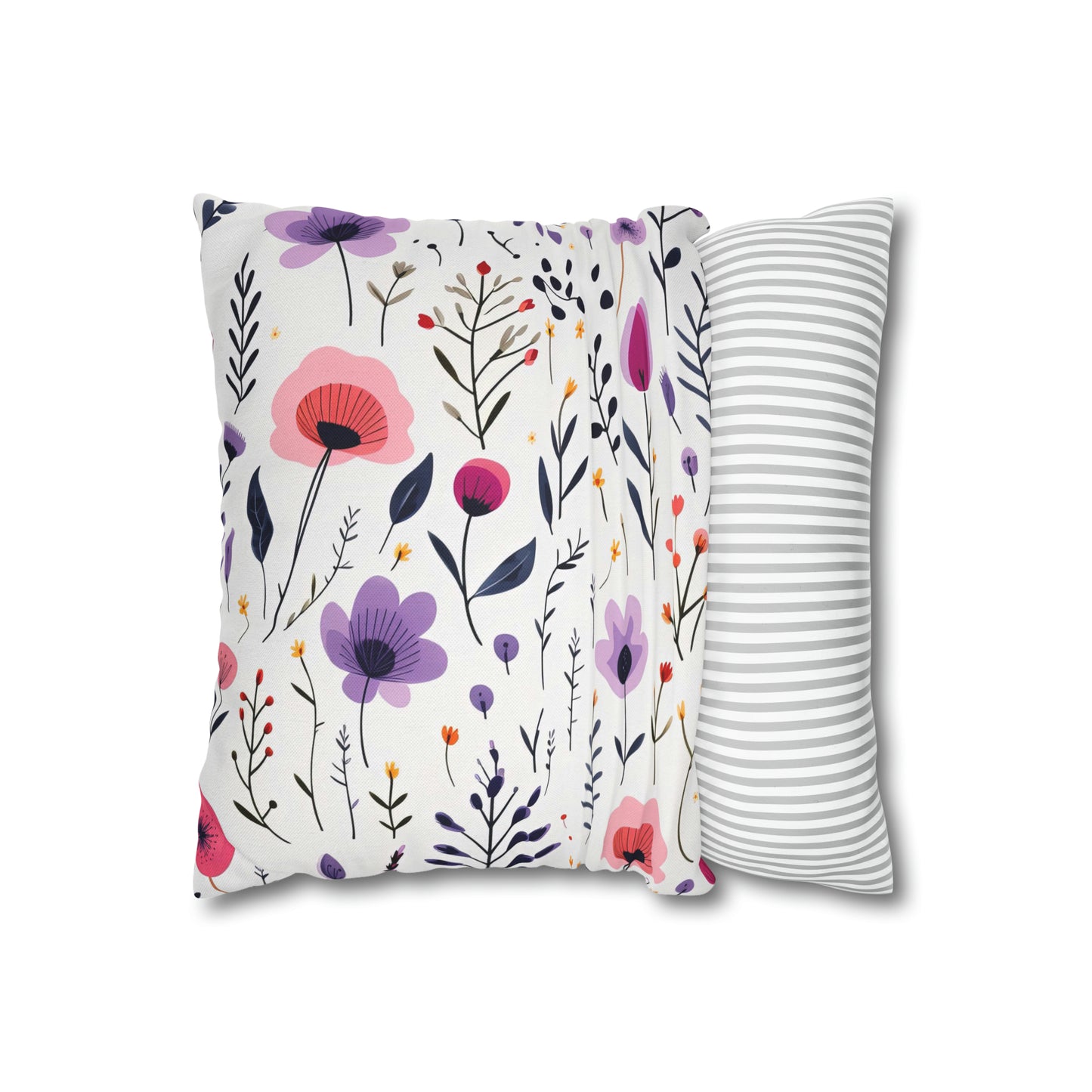 Pink and Purple Whimsical Wildflowers Square Pillow Case