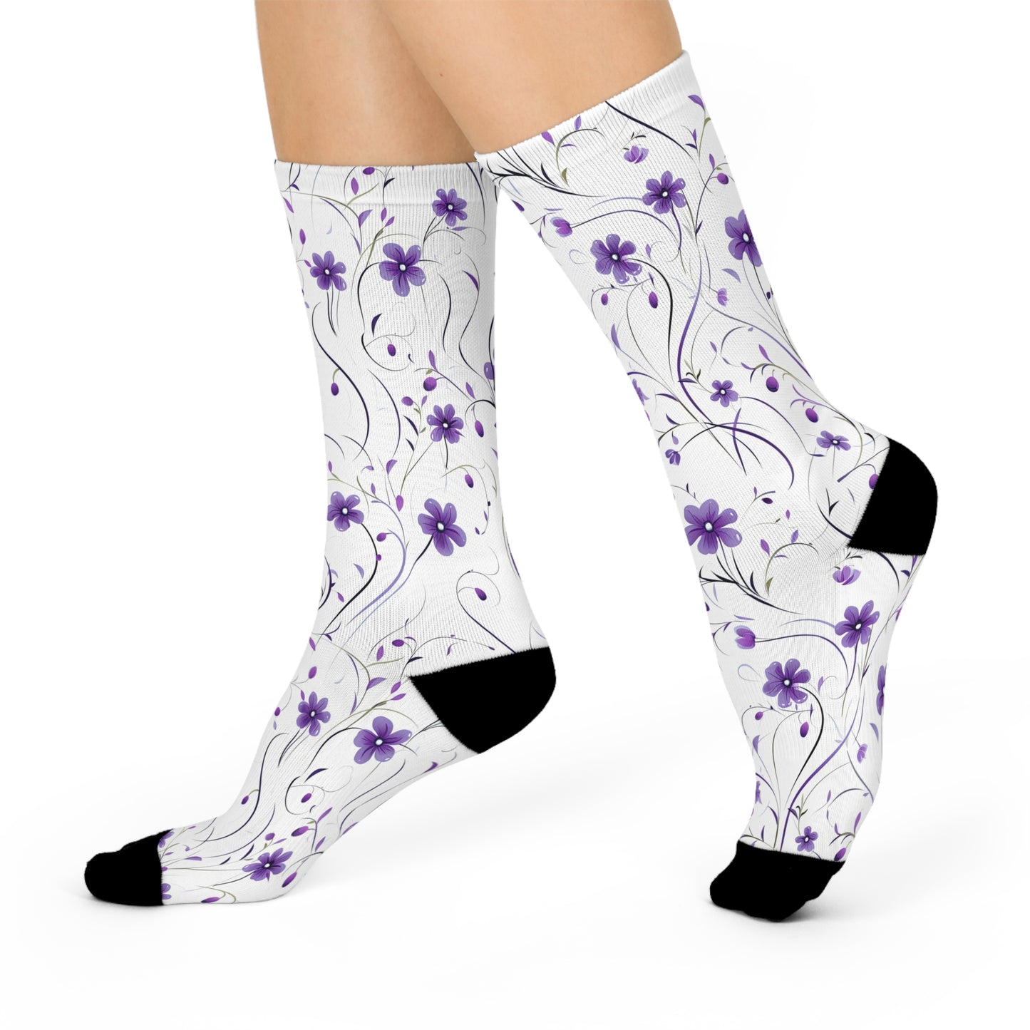 Purple Whimsy Wildflowers Cushioned Crew Socks