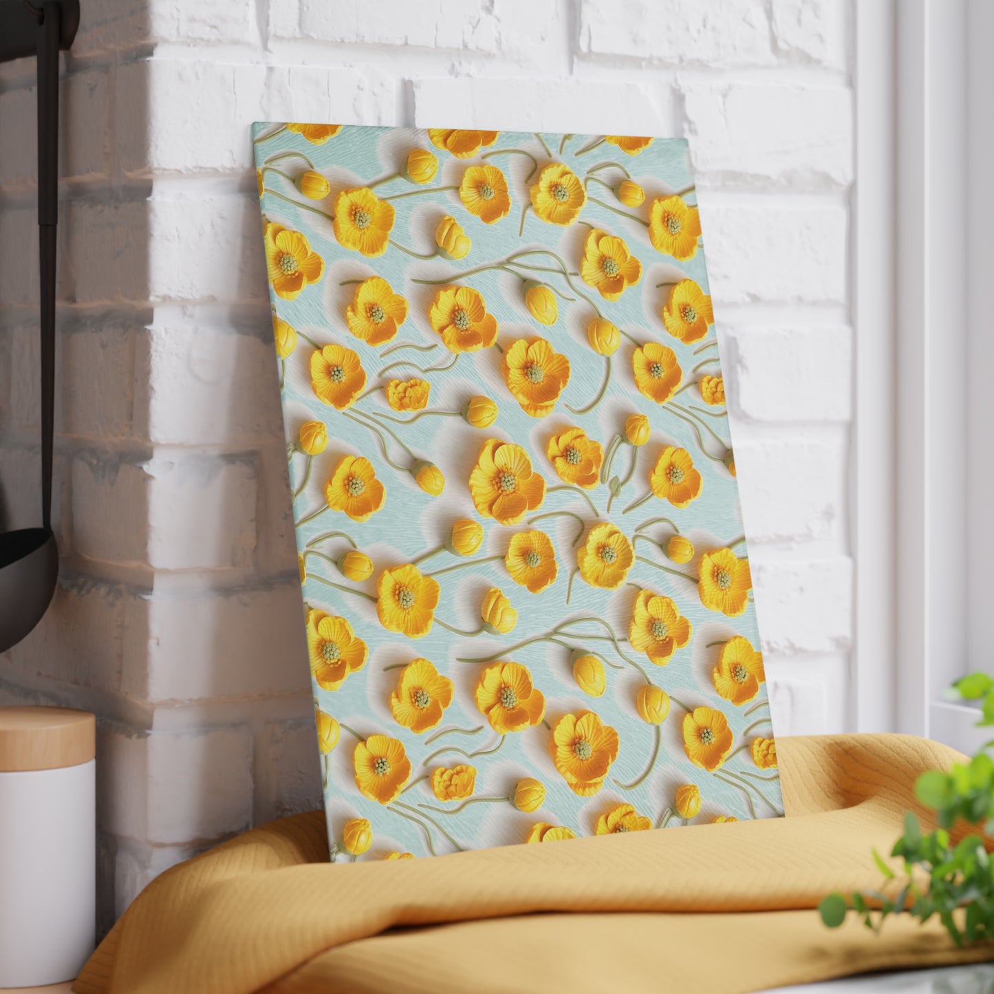 Sculpted Yellow Buttercups Glass Cutting Board