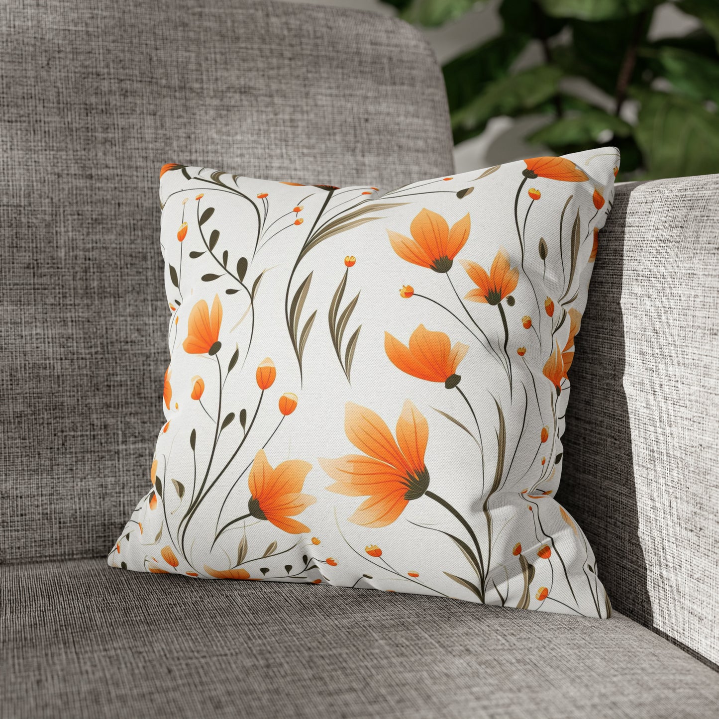 Orange Whimsy Wildflowers Square Pillow Case