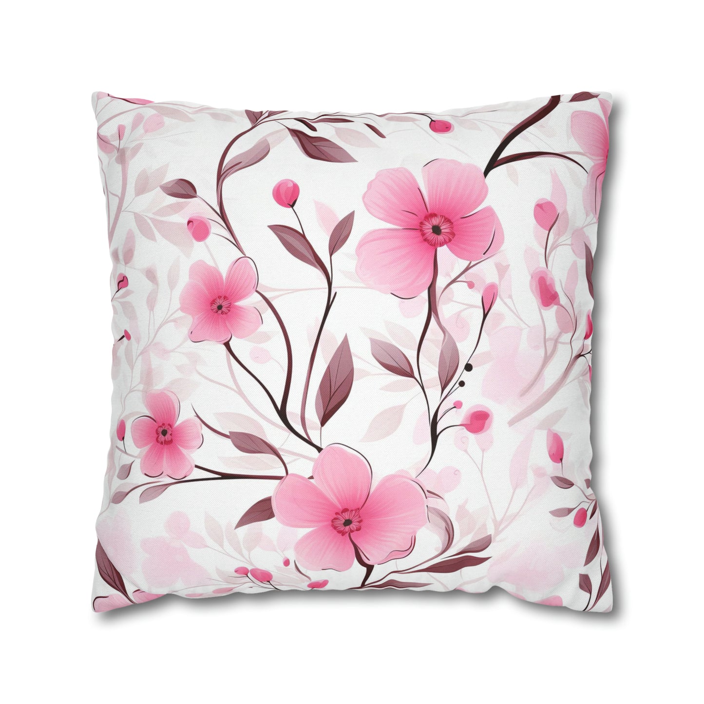 Pink Whimsy Wildflowers Square Pillow Case