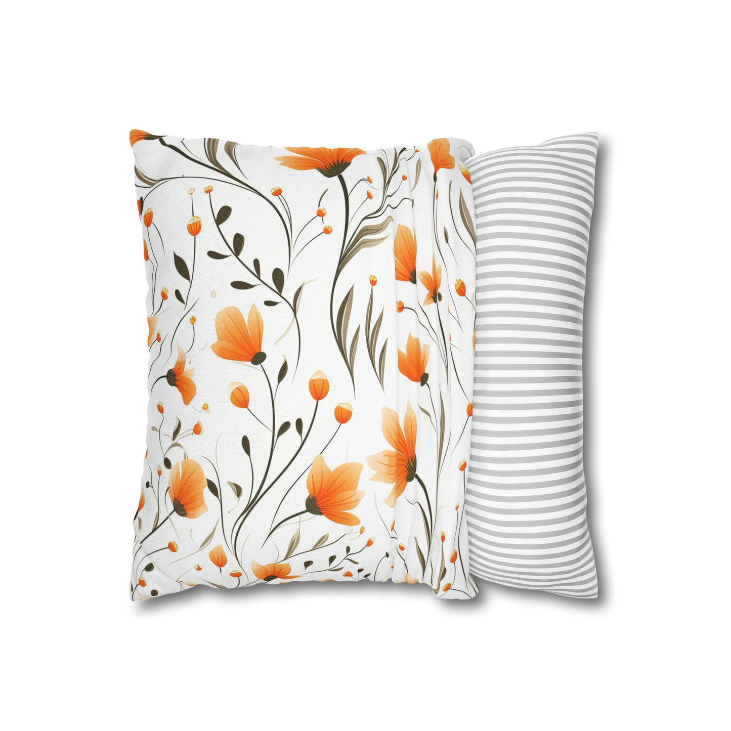 Orange Whimsy Wildflowers Square Pillow Case