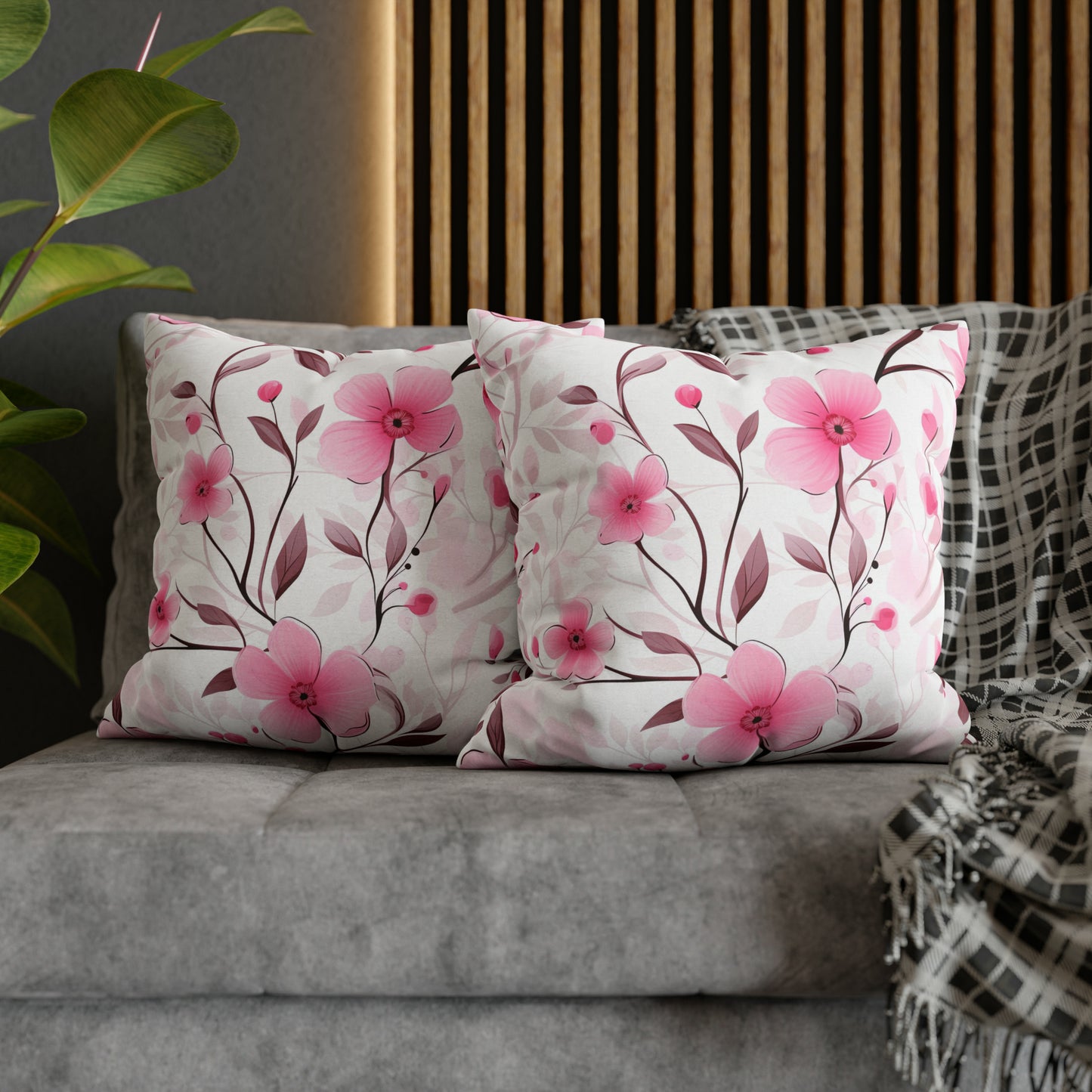 Pink Whimsy Wildflowers Square Pillow Case